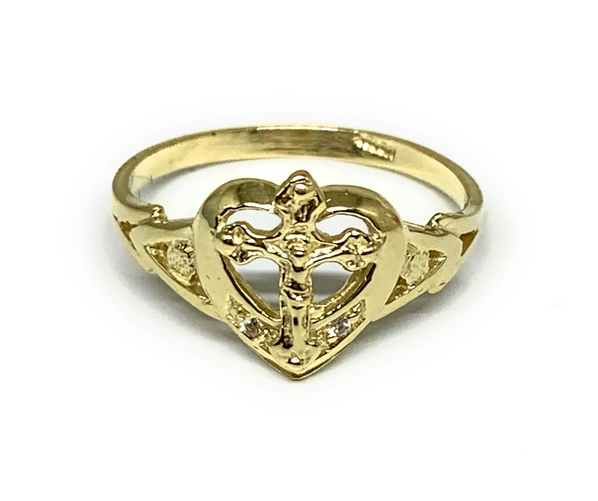 10k Solid Gold Yellow Gold Heart & Cross Crucifix Ring