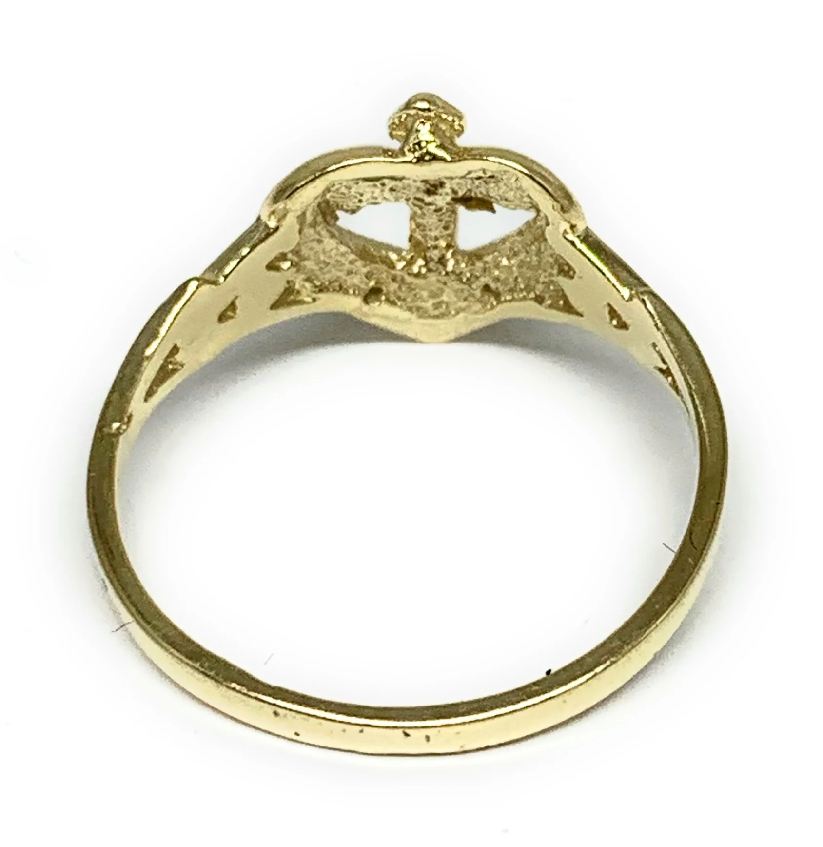 10k Solid Gold Yellow Gold Heart & Cross Crucifix Ring - Image 3