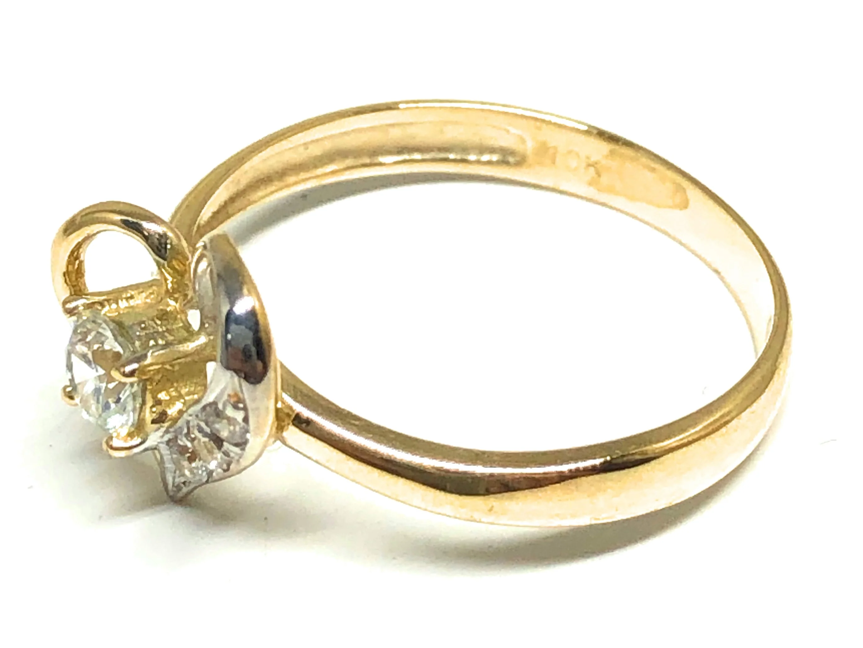 10k Solid Gold Yellow Gold Heart White CZ Ring - Image 3