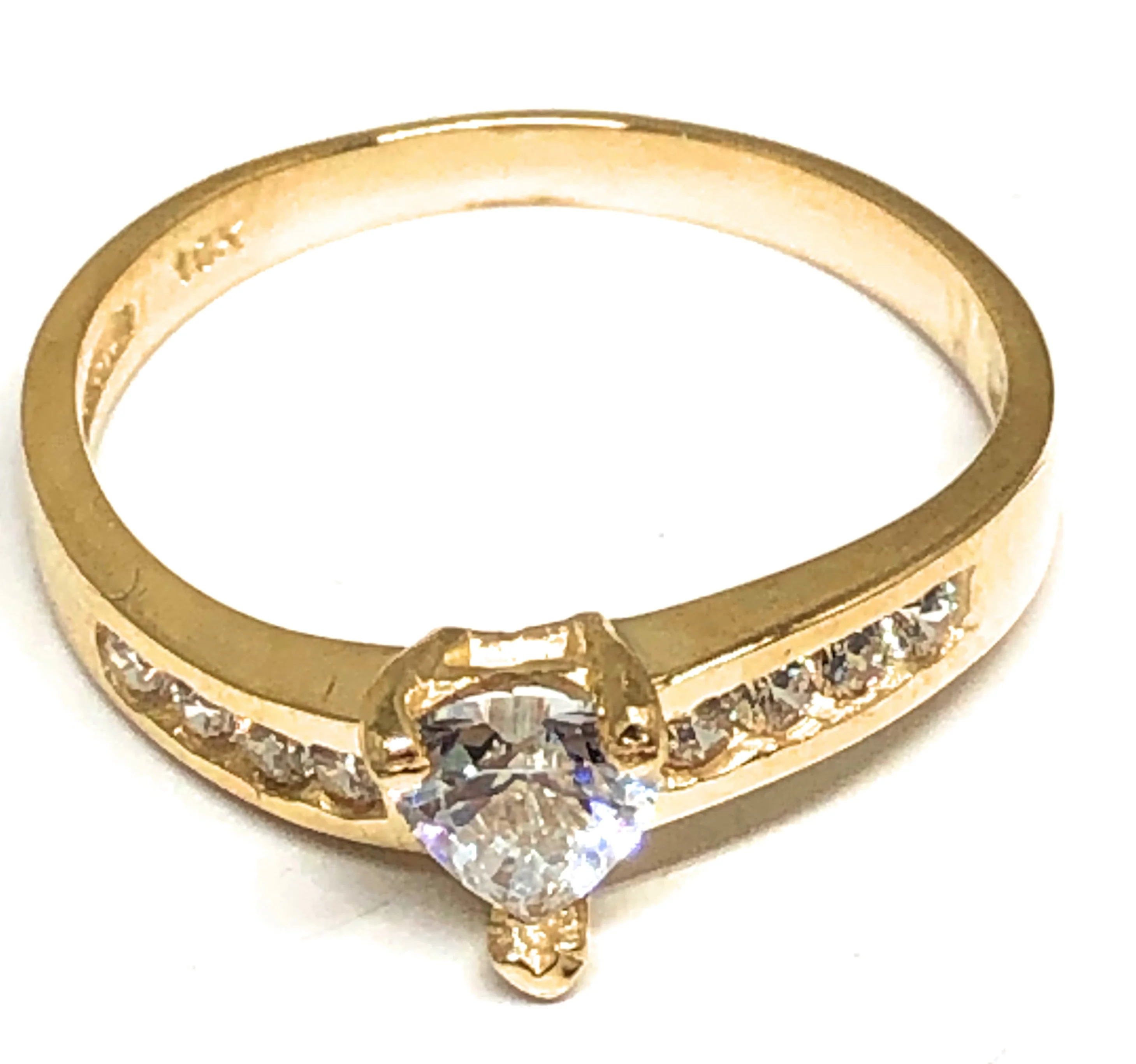 10k Solid Gold Yellow Gold Heart White CZ Ring - Image 2