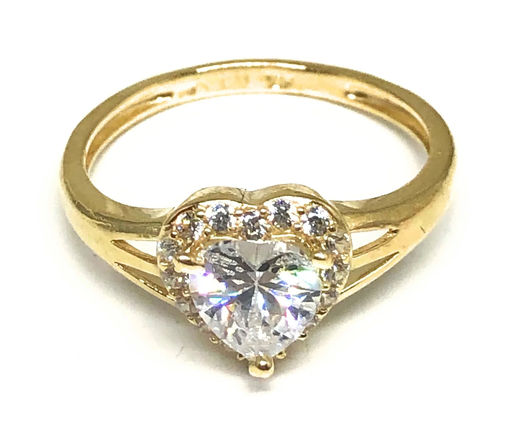 10k Solid Gold Yellow Gold Heart White CZ Ring