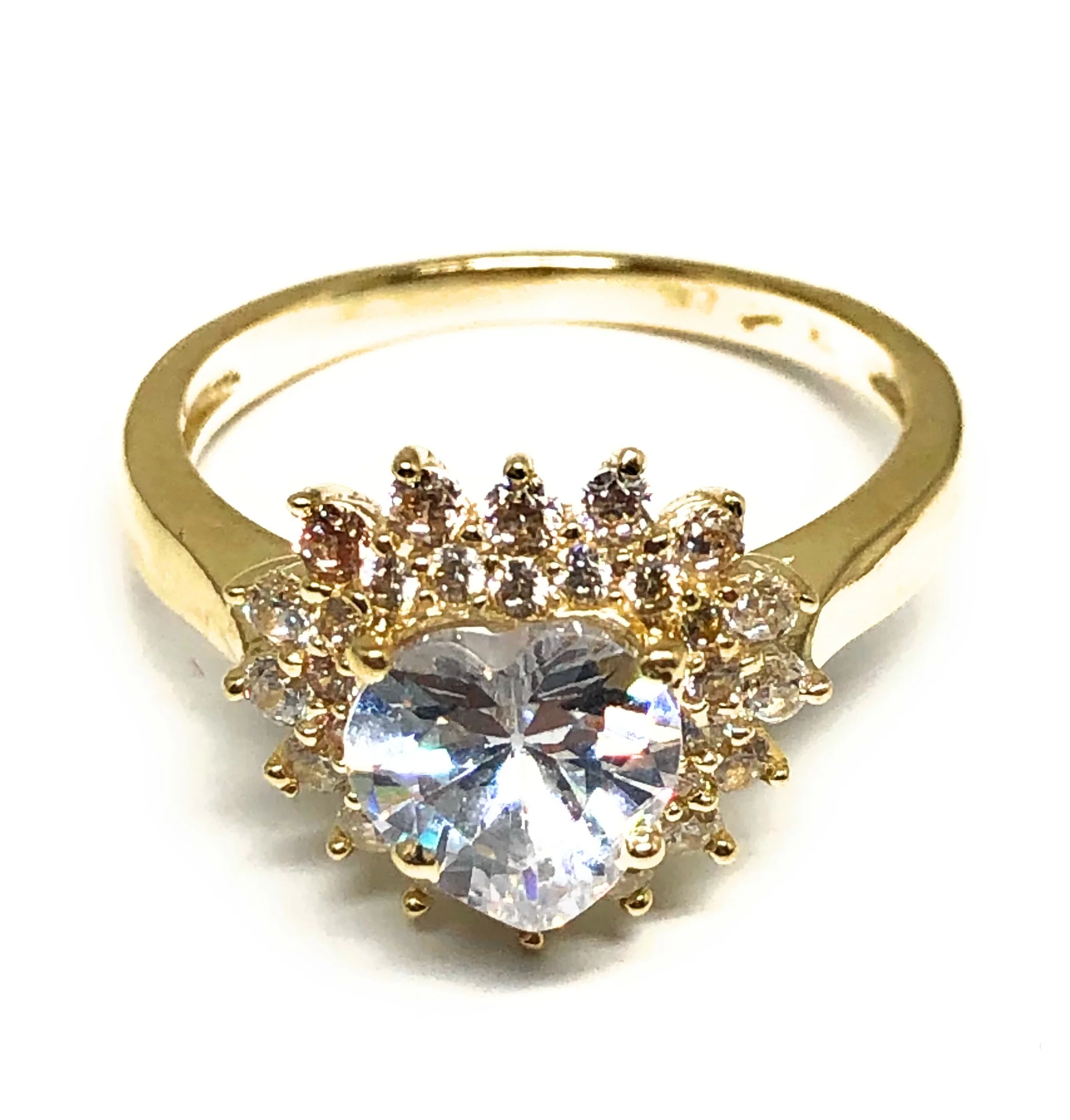 10k Solid Gold Yellow Gold Heart White CZ Ring