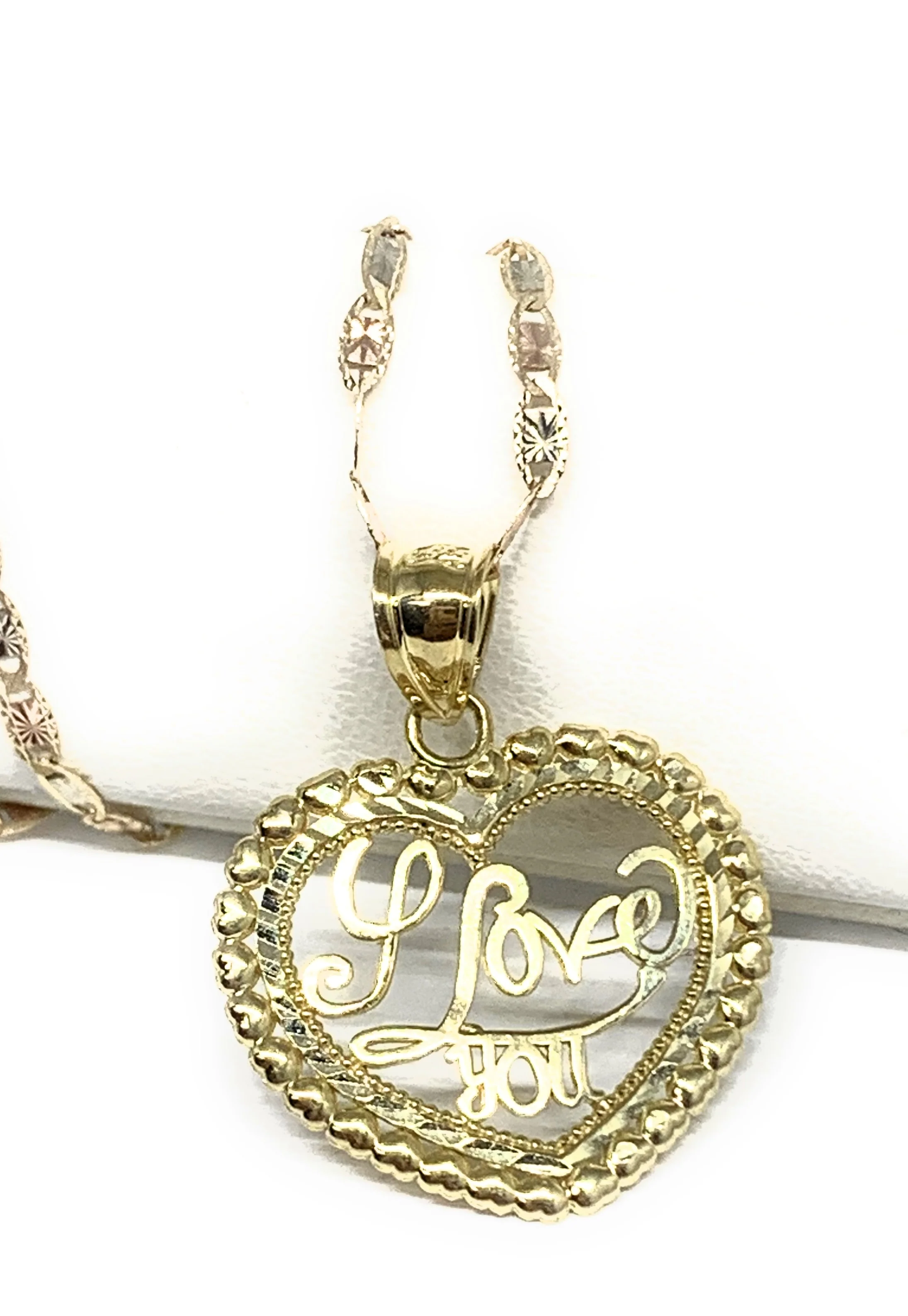 10k Solid Gold Yellow Gold “I Love You" Heart Pendant Necklace - Image 4