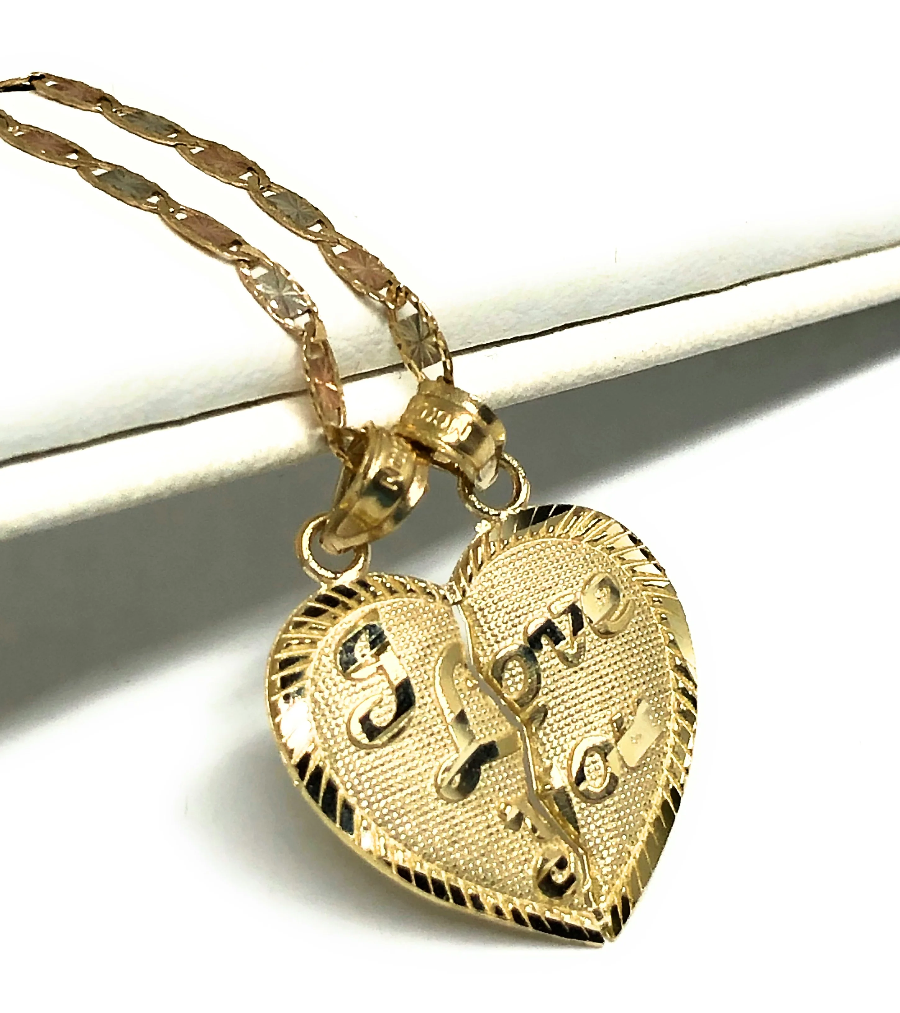 10k Solid Gold Yellow Gold “I LOVE YOU" Heart Split Pendant - Image 3