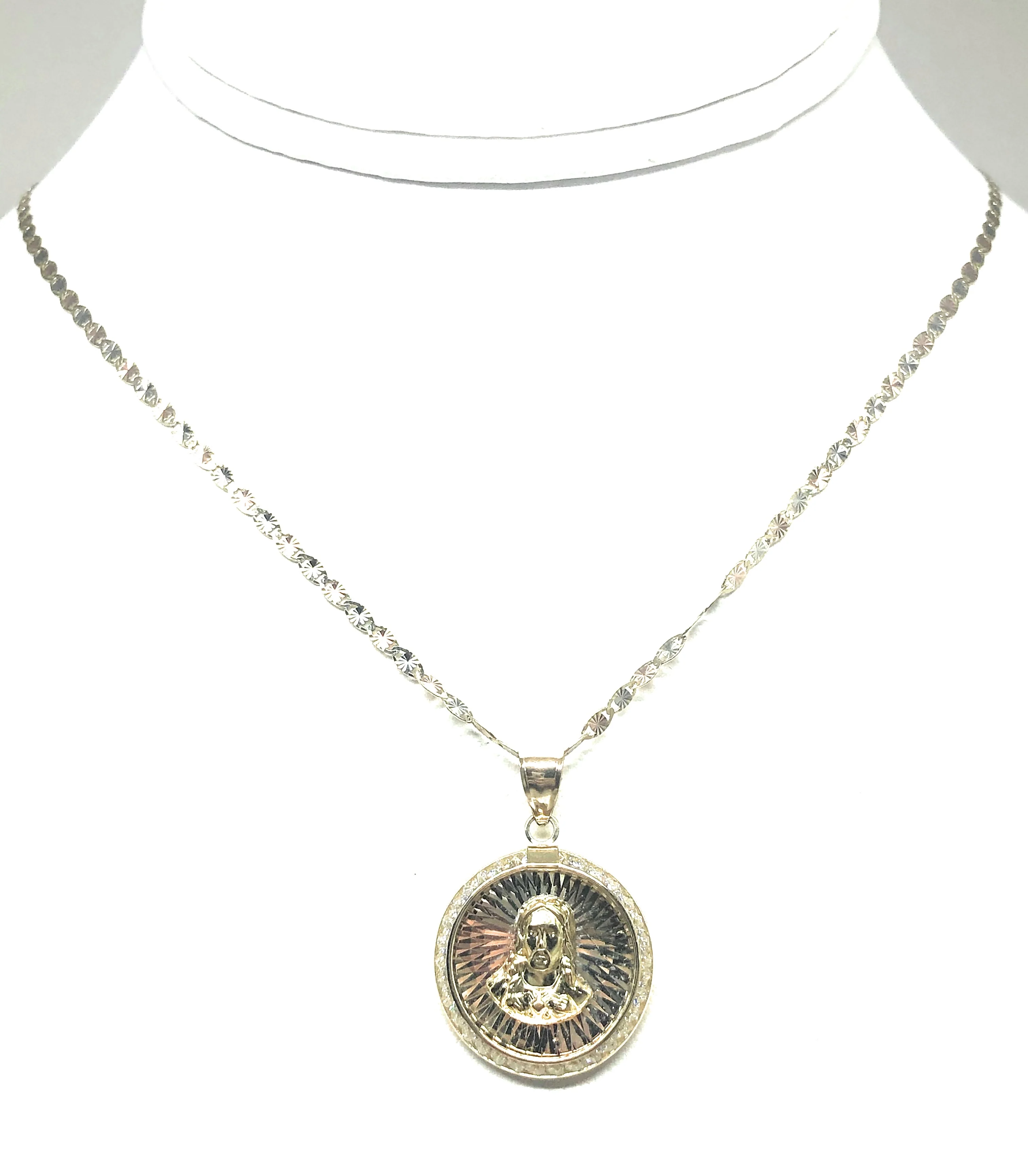 10k Solid Gold Yellow Gold Jesus Sagrado Corazon CZ Pendant Necklace Valentina Chain - Image 7