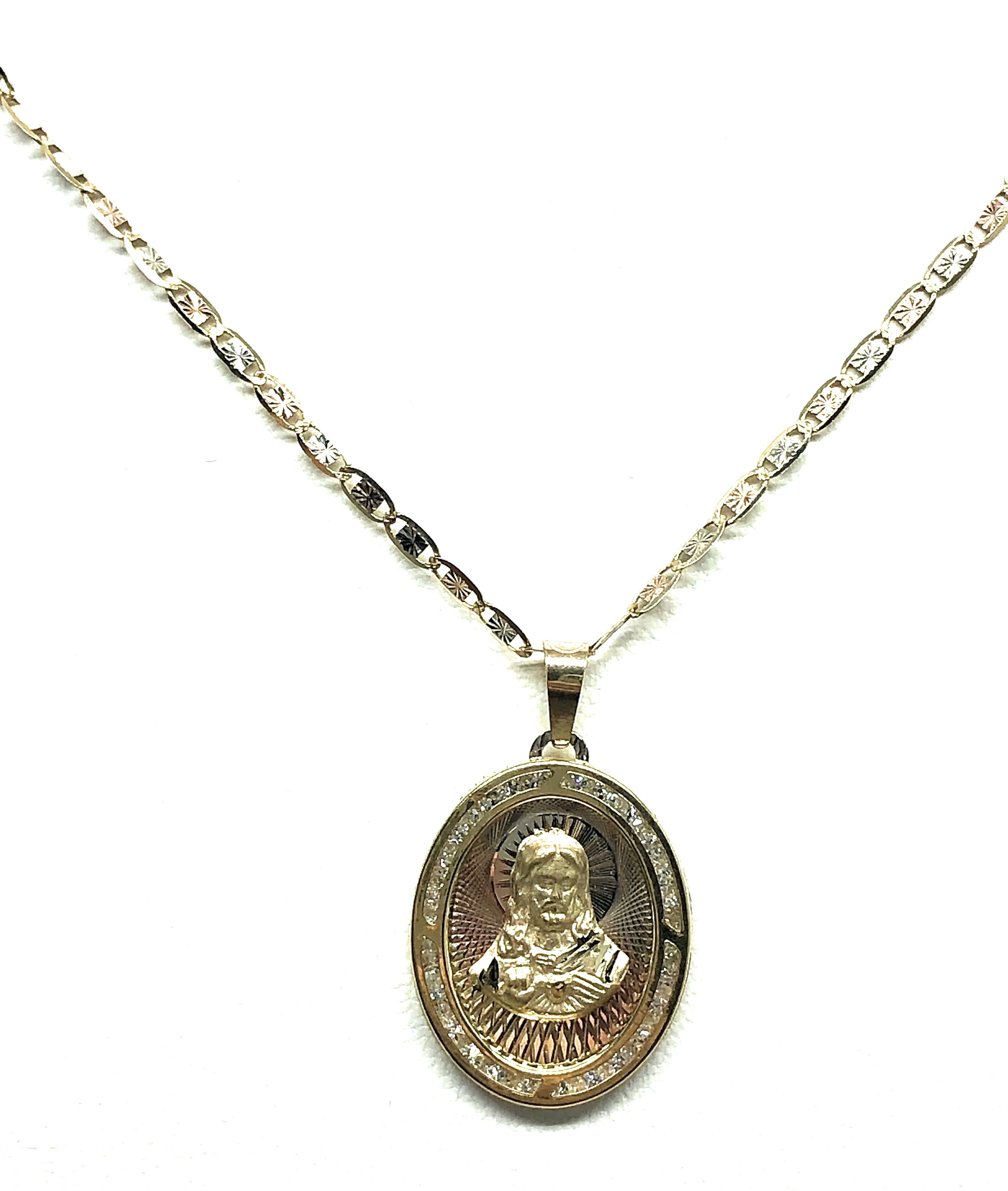 10k Solid Gold Yellow Gold Jesus Sagrado Corazon CZ Pendant Necklace Valentina Chain (MADE IN MX) - Image 4