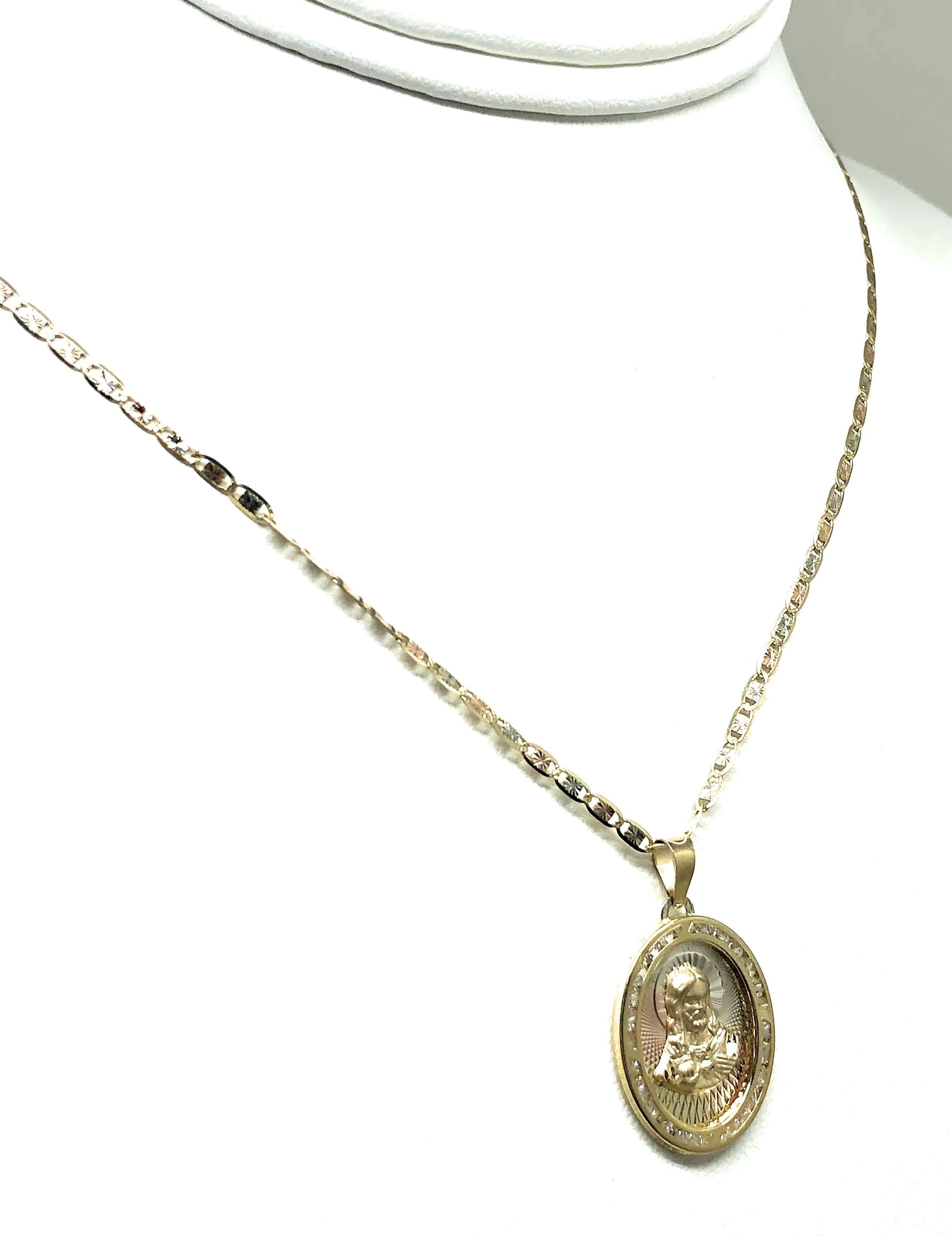 10k Solid Gold Yellow Gold Jesus Sagrado Corazon CZ Pendant Necklace Valentina Chain (MADE IN MX) - Image 6