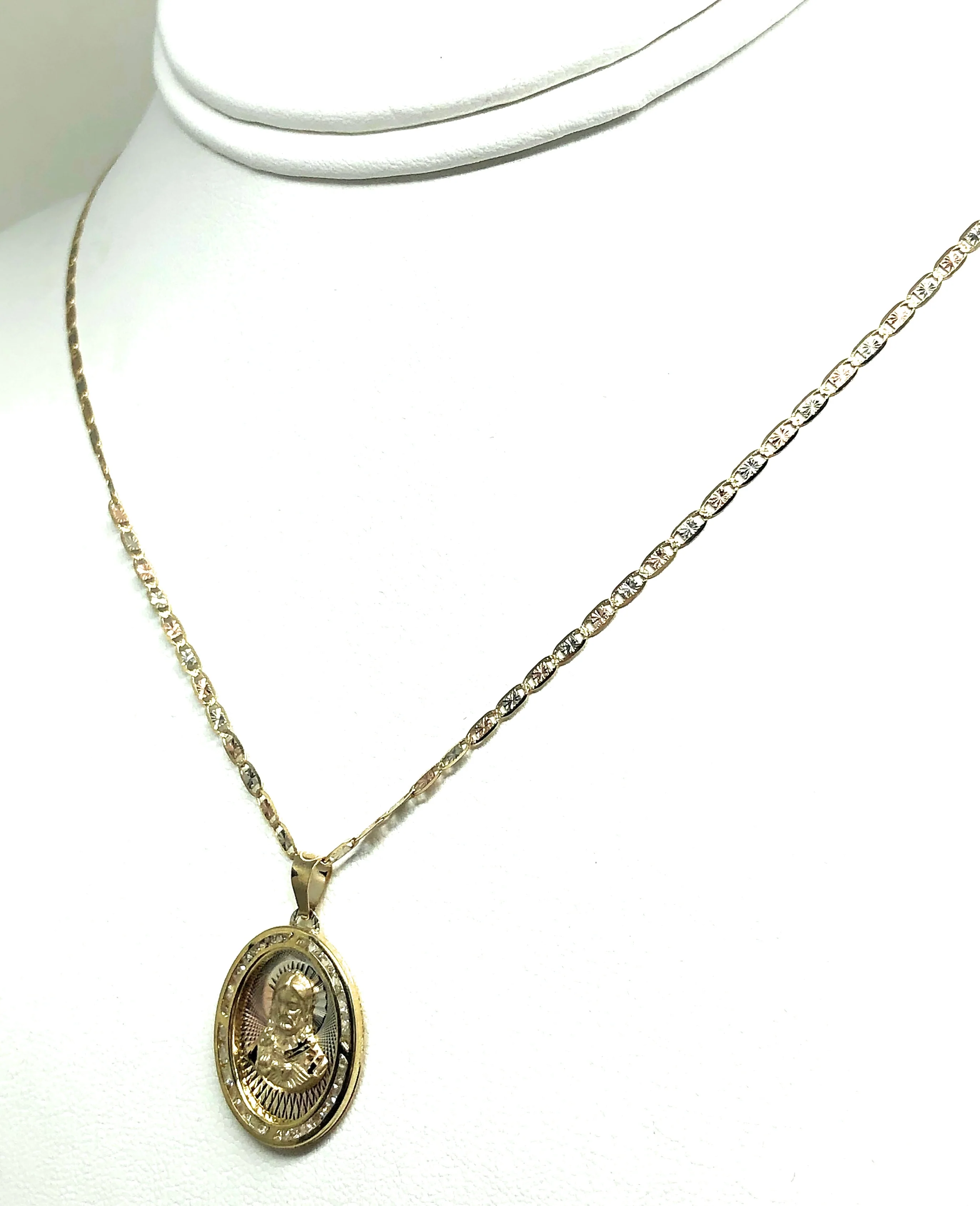 10k Solid Gold Yellow Gold Jesus Sagrado Corazon CZ Pendant Necklace Valentina Chain (MADE IN MX) - Image 7