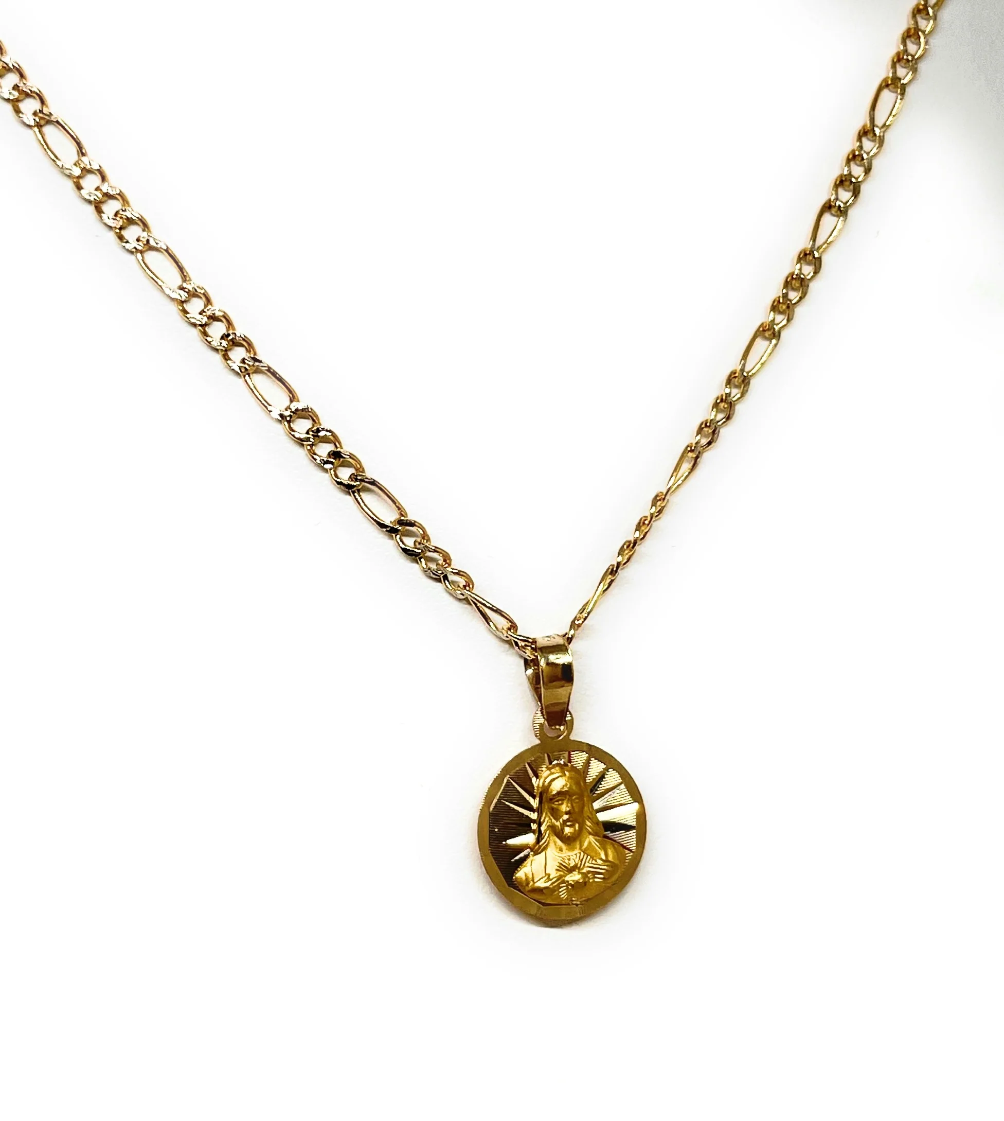 10k Solid Gold Yellow Gold Jesus Sagrado Corazon & Virrgin Mary Double Sided Pendant Necklace (SMALL) (MADE IN MX) - Image 5
