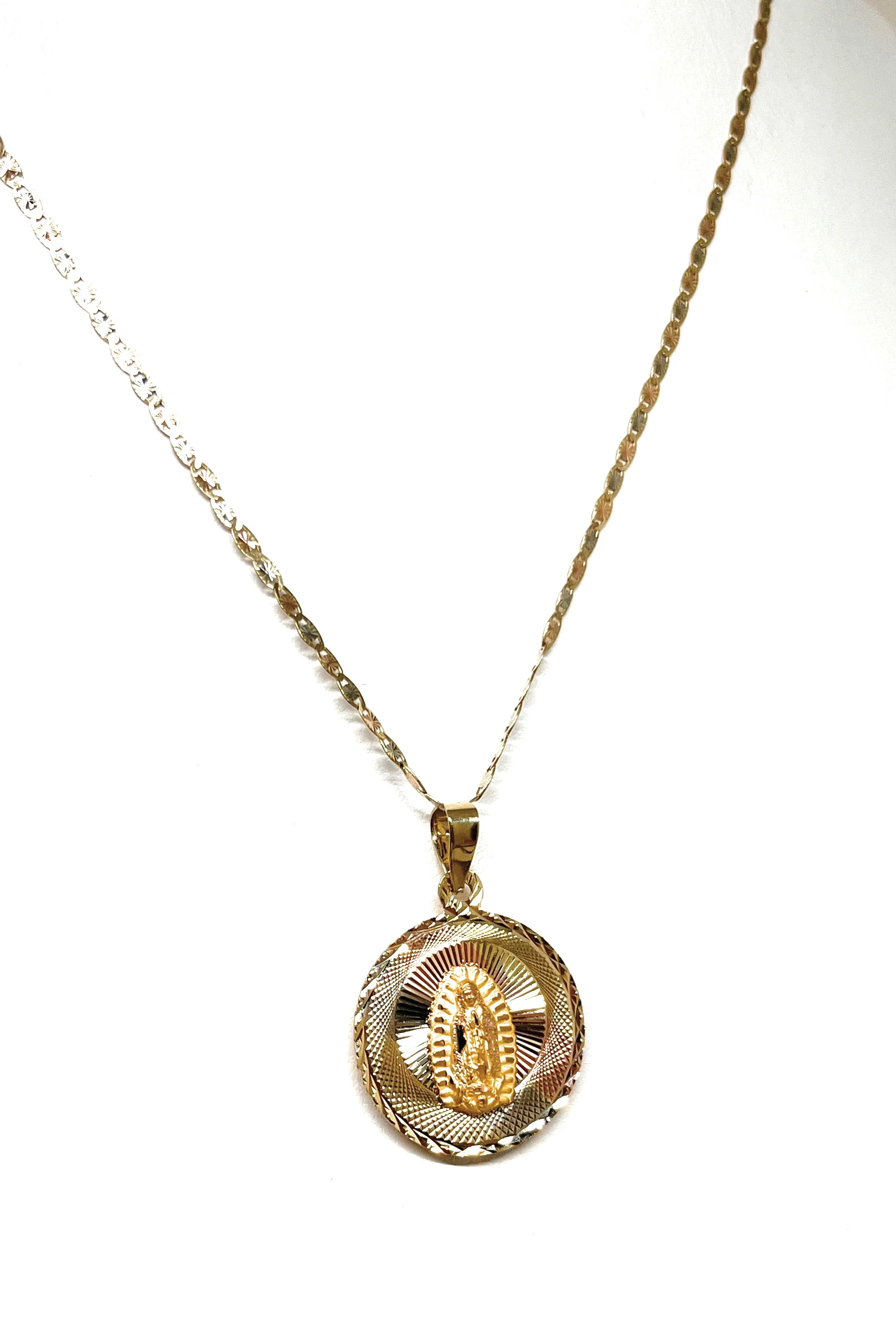 10k Solid Gold Tri-Color Jesus Sagrado Corazon & Virrgin Mary Double Sided Pendant Necklace (MADE IN MX) (MED, LG) - Image 11