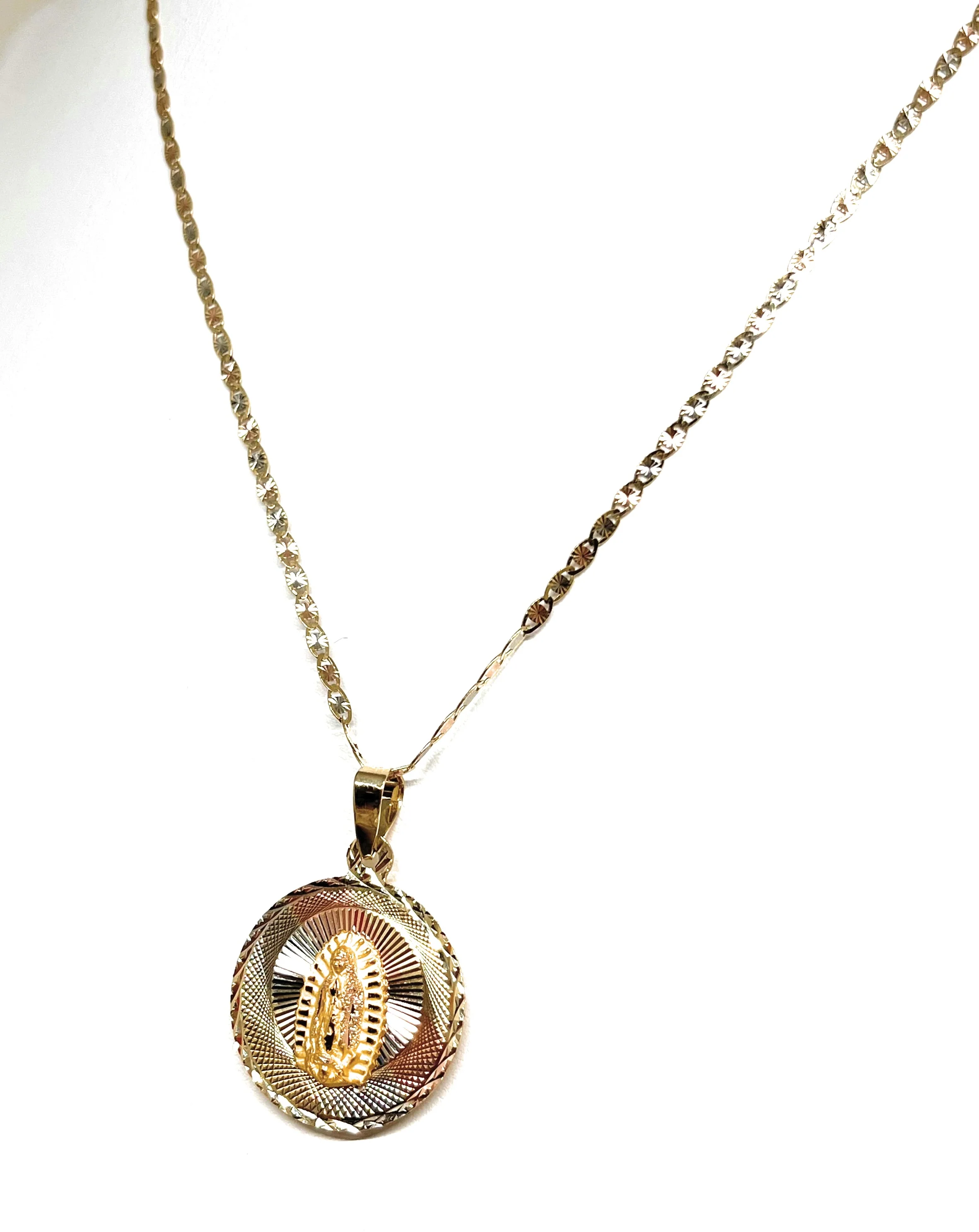 10k Solid Gold Tri-Color Jesus Sagrado Corazon & Virrgin Mary Double Sided Pendant Necklace (MADE IN MX) (MED, LG) - Image 6