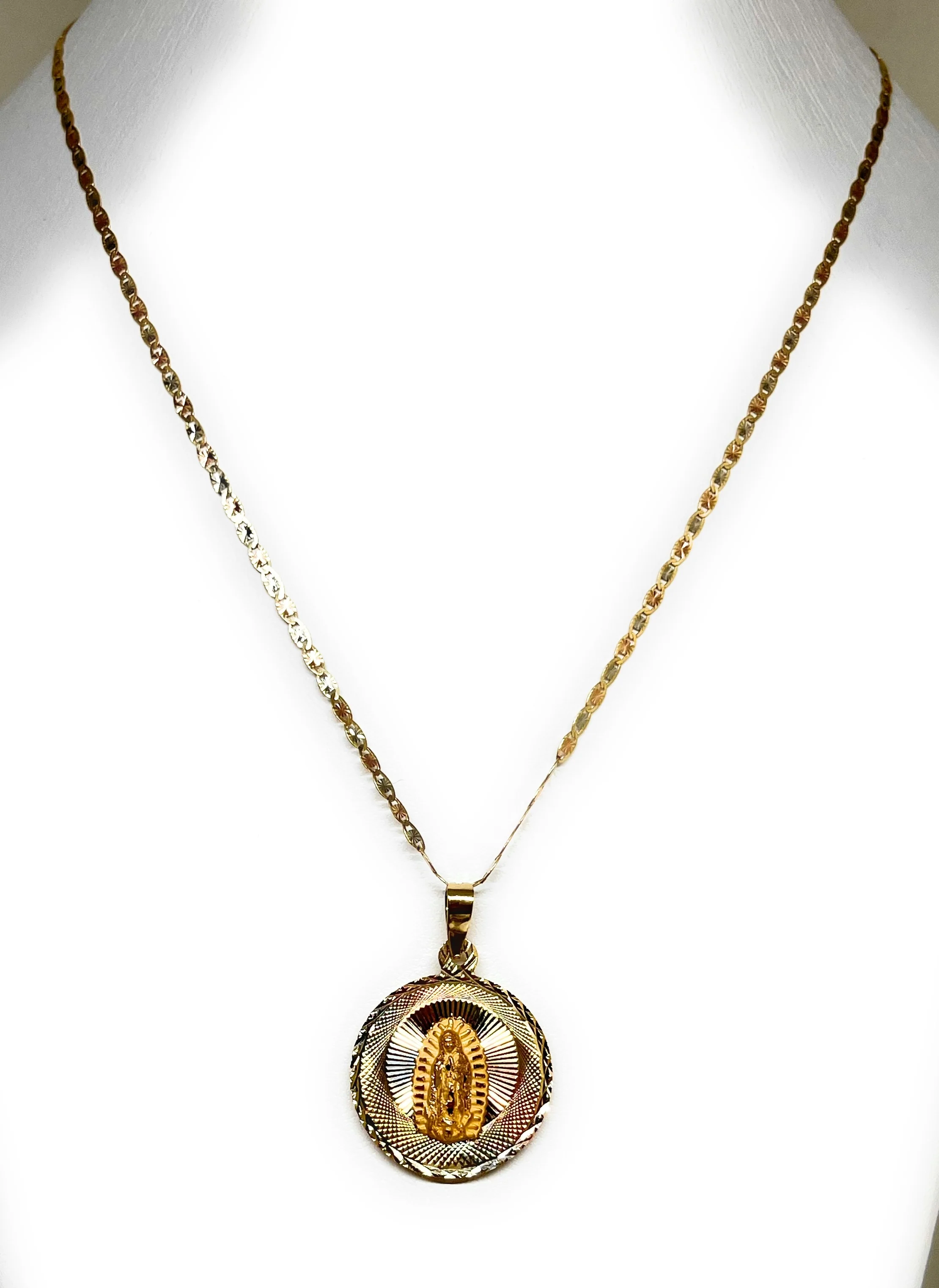 10k Solid Gold Tri-Color Jesus Sagrado Corazon & Virrgin Mary Double Sided Pendant Necklace (MADE IN MX) (MED, LG) - Image 7
