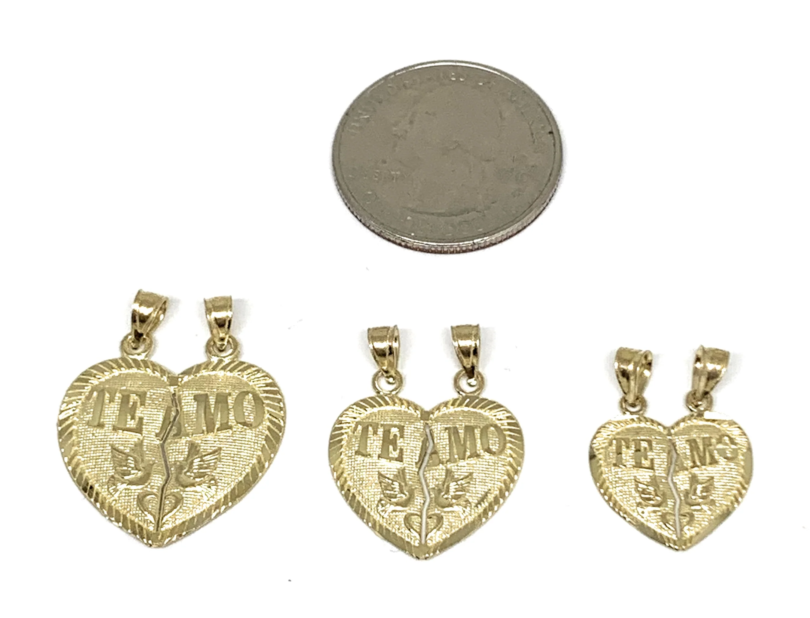 10k Solid Gold Yellow Gold “Te Amo" Heart Split Pendant (LG,MED,SM) - Image 2