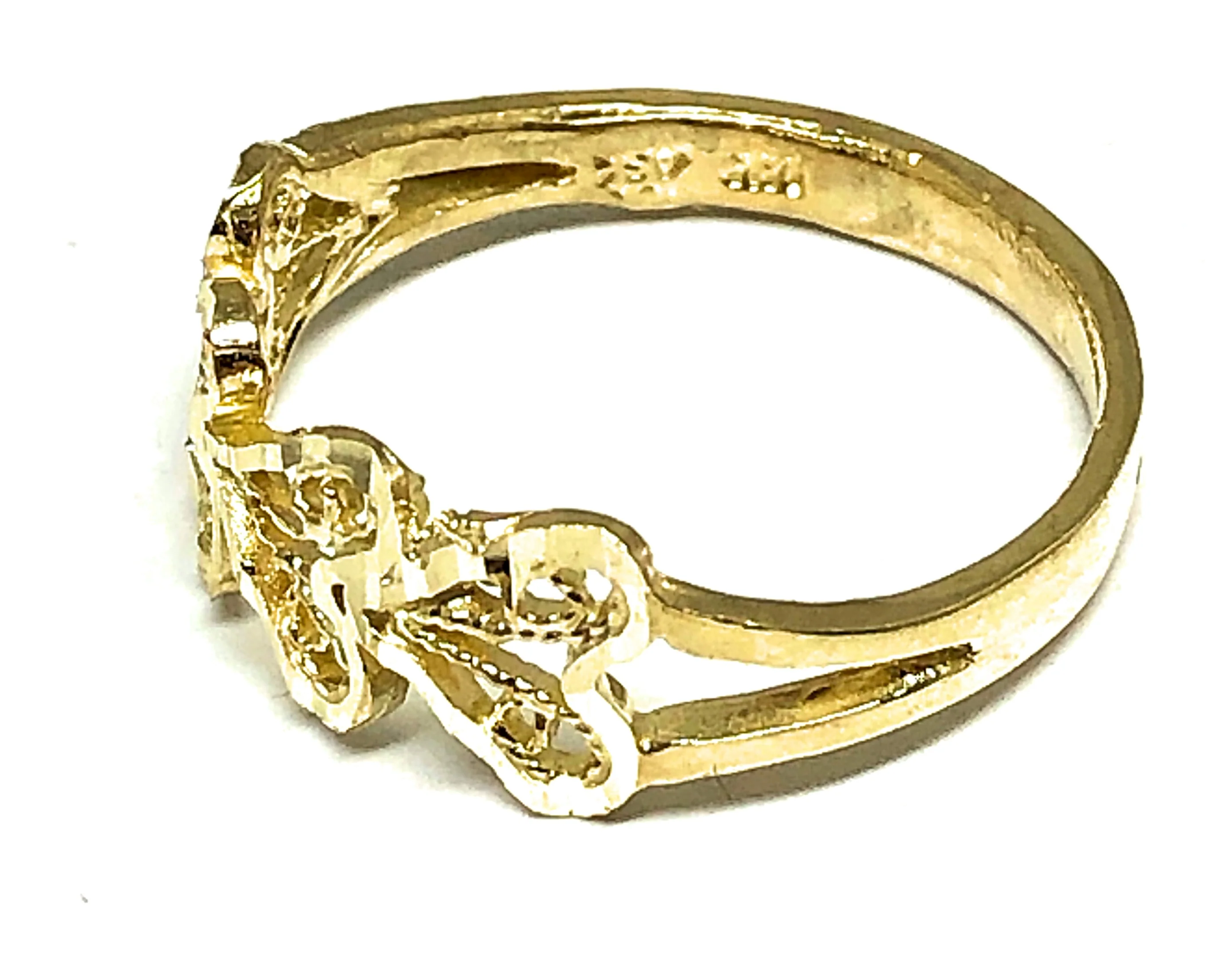10k Solid Gold Yellow Heart Band Filigree Ring - Image 2