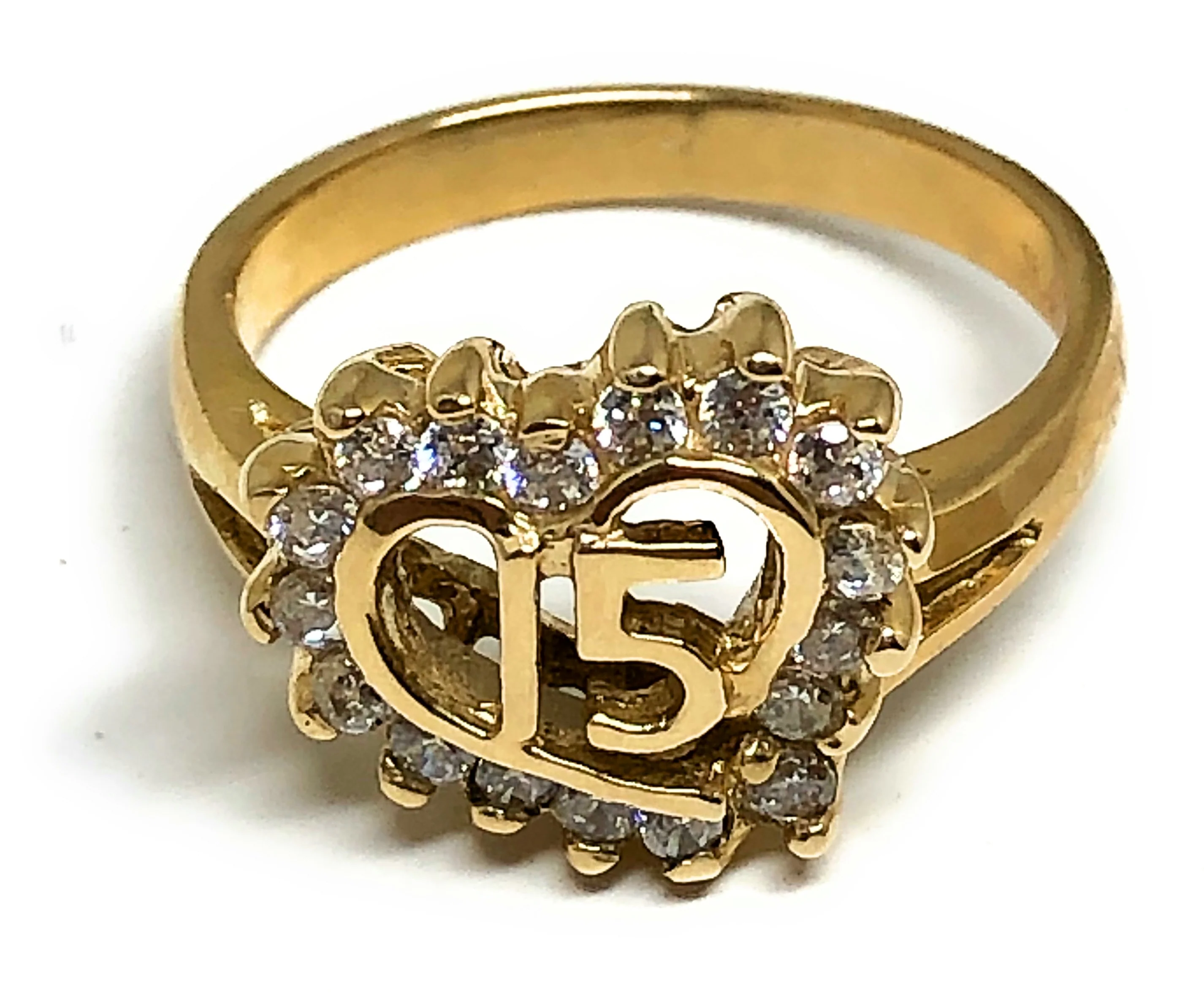 10k Solid Gold Yellow Heart CZ Mis 15 Años Ring