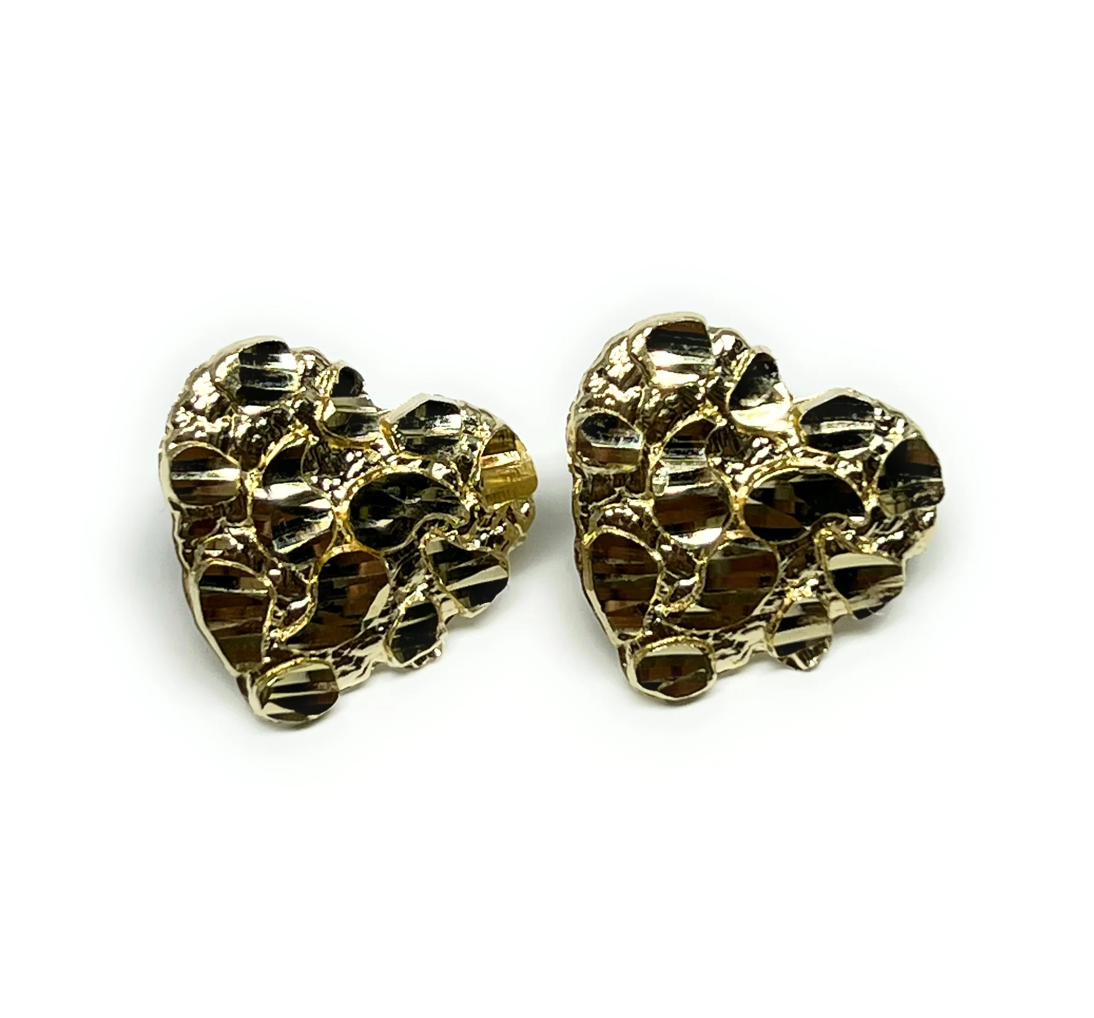 10k Solid Gold Yellow Heart Nugget Stud Earrings (SM,LG) - Image 6