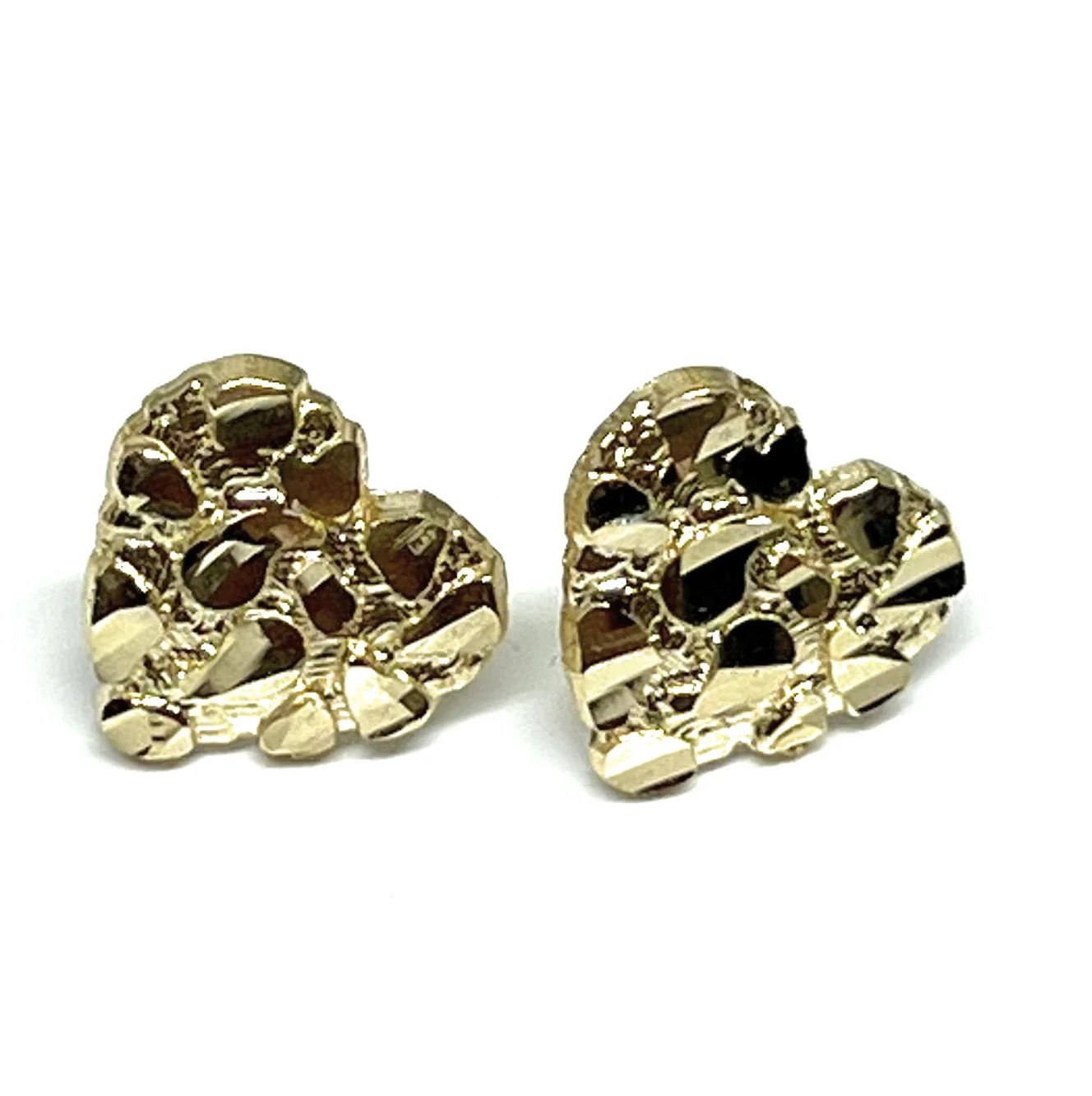10k Solid Gold Yellow Heart Nugget Stud Earrings (SM,LG) - Image 7