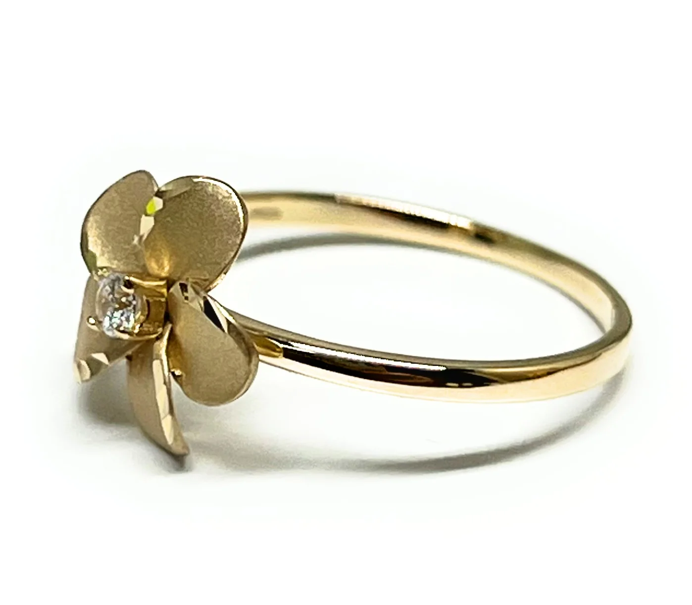 14k Solid Gold Yellow Hibiscus Flower Matte CZ Ring (FC 300) - Image 2