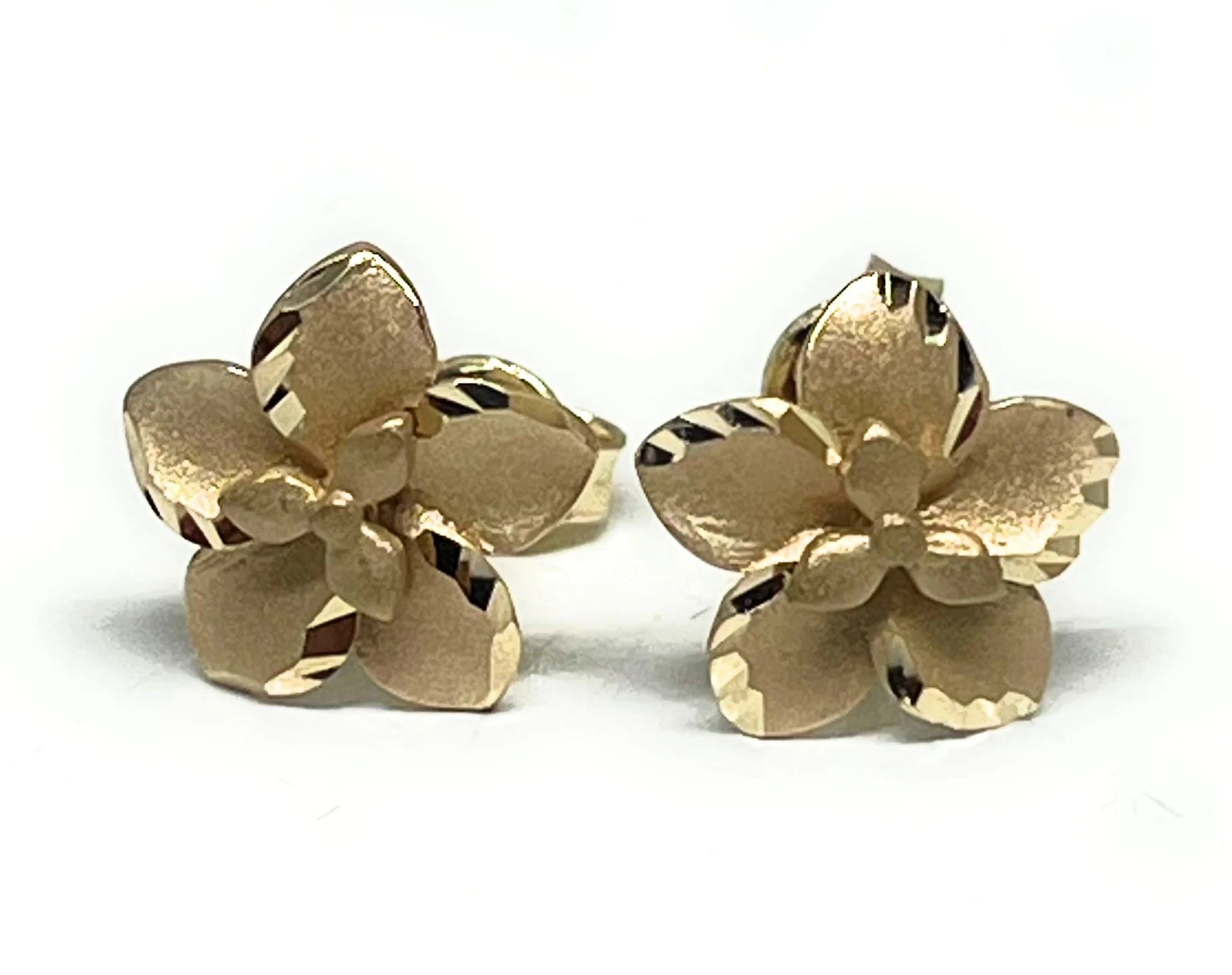10k Solid Gold Yellow Hibiscus Flower Matte Dainty Earrings