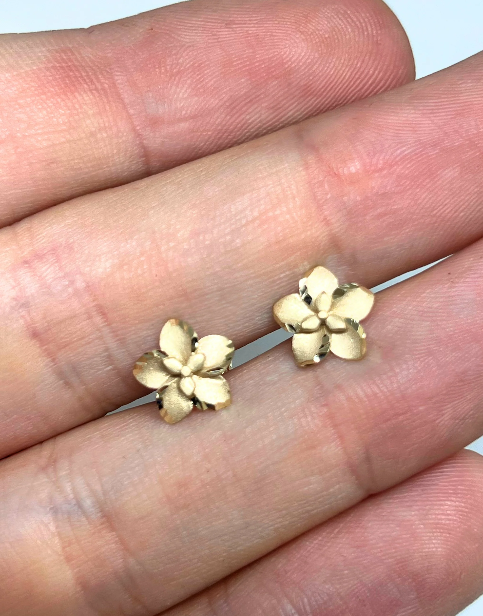 10k Solid Gold Yellow Hibiscus Flower Matte Dainty Earrings - Image 2
