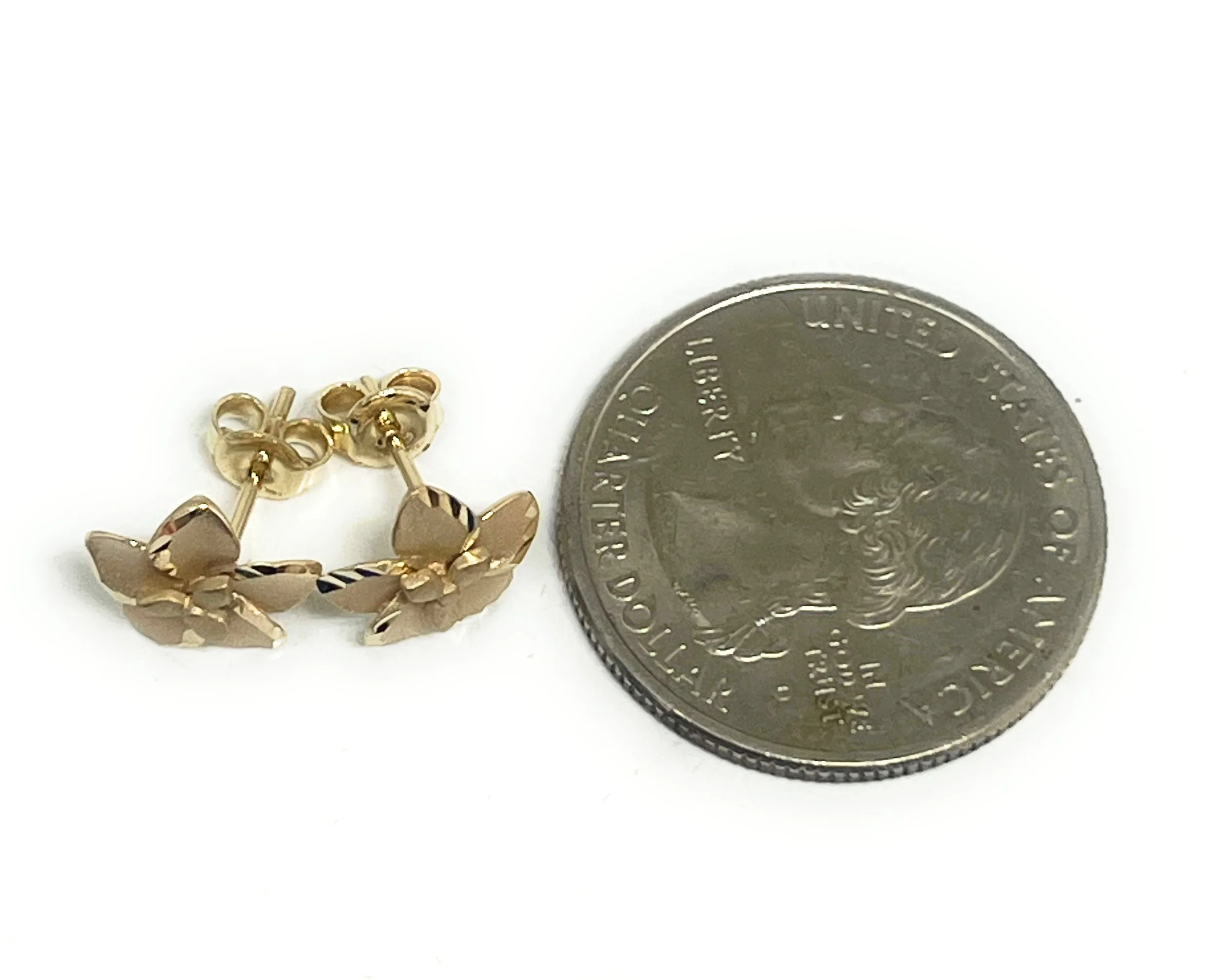 10k Solid Gold Yellow Hibiscus Flower Matte Dainty Earrings - Image 3