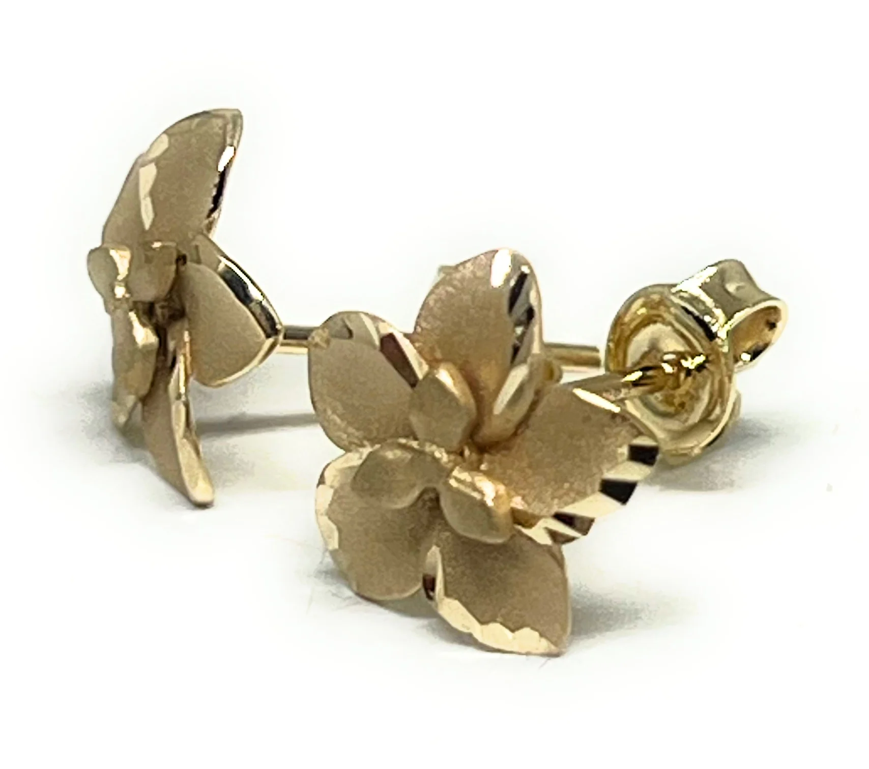 10k Solid Gold Yellow Hibiscus Flower Matte Dainty Earrings - Image 4