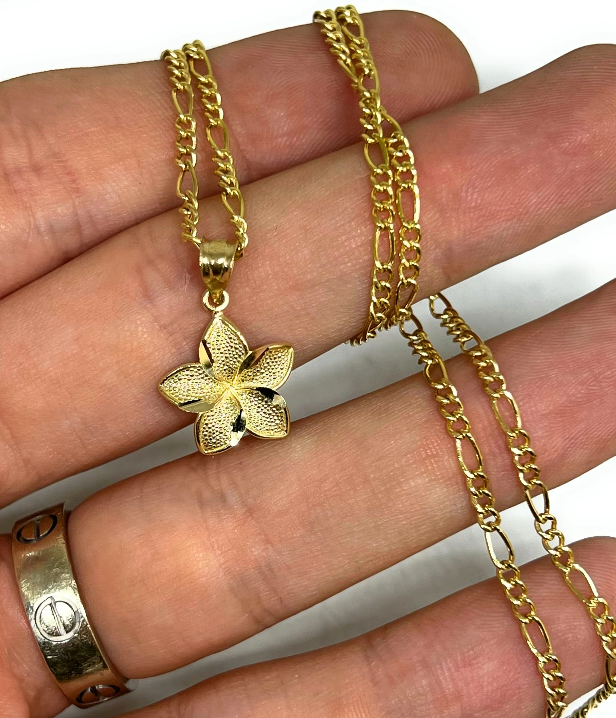10k Solid Gold Yellow Plumeria Flower Pendant Necklace - Image 2