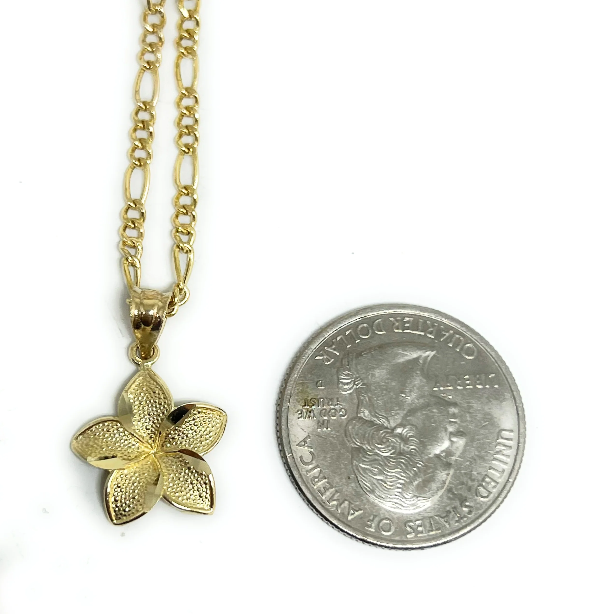 10k Solid Gold Yellow Plumeria Flower Pendant Necklace - Image 3