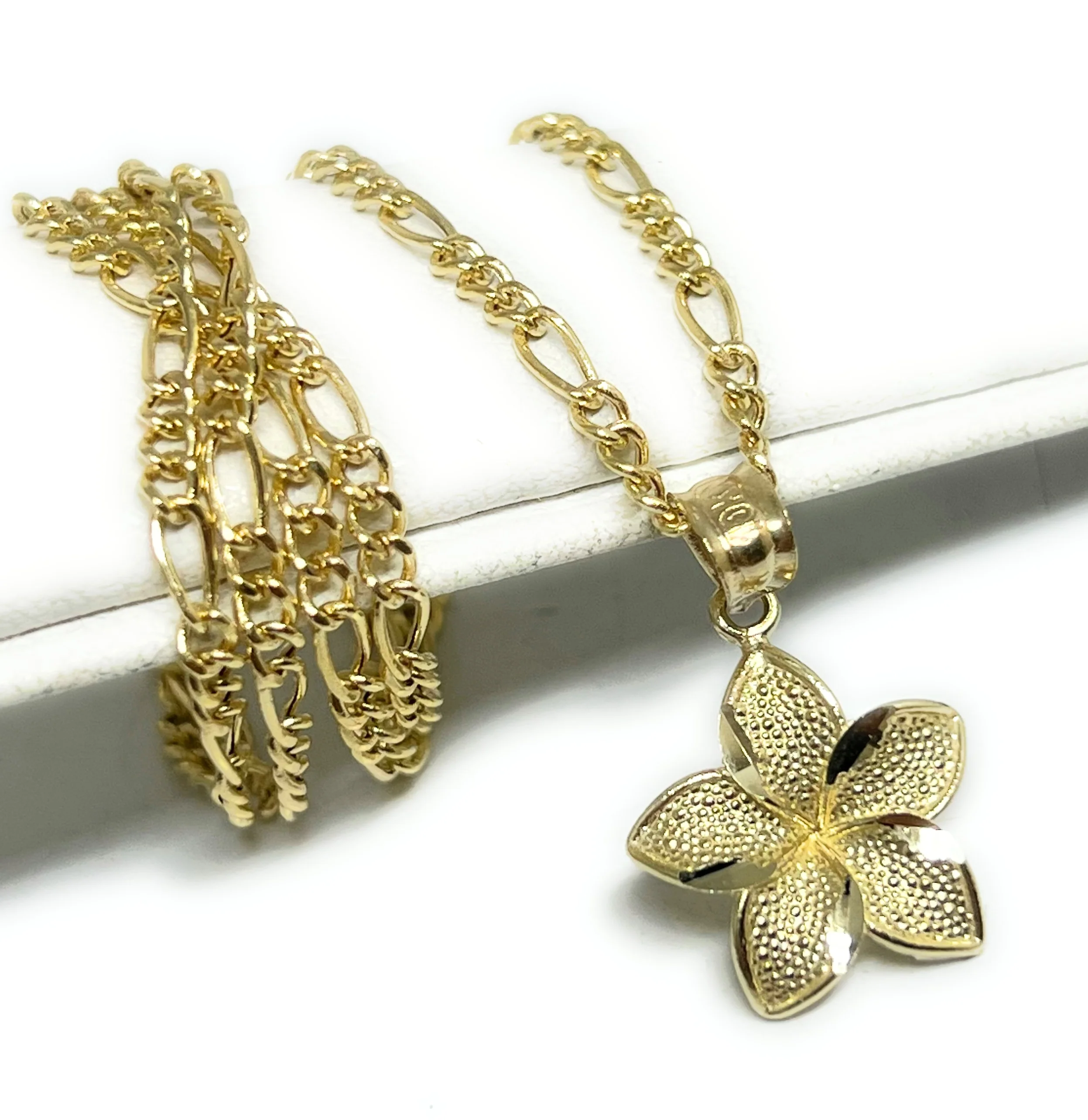 10k Solid Gold Yellow Plumeria Flower Pendant Necklace - Image 4