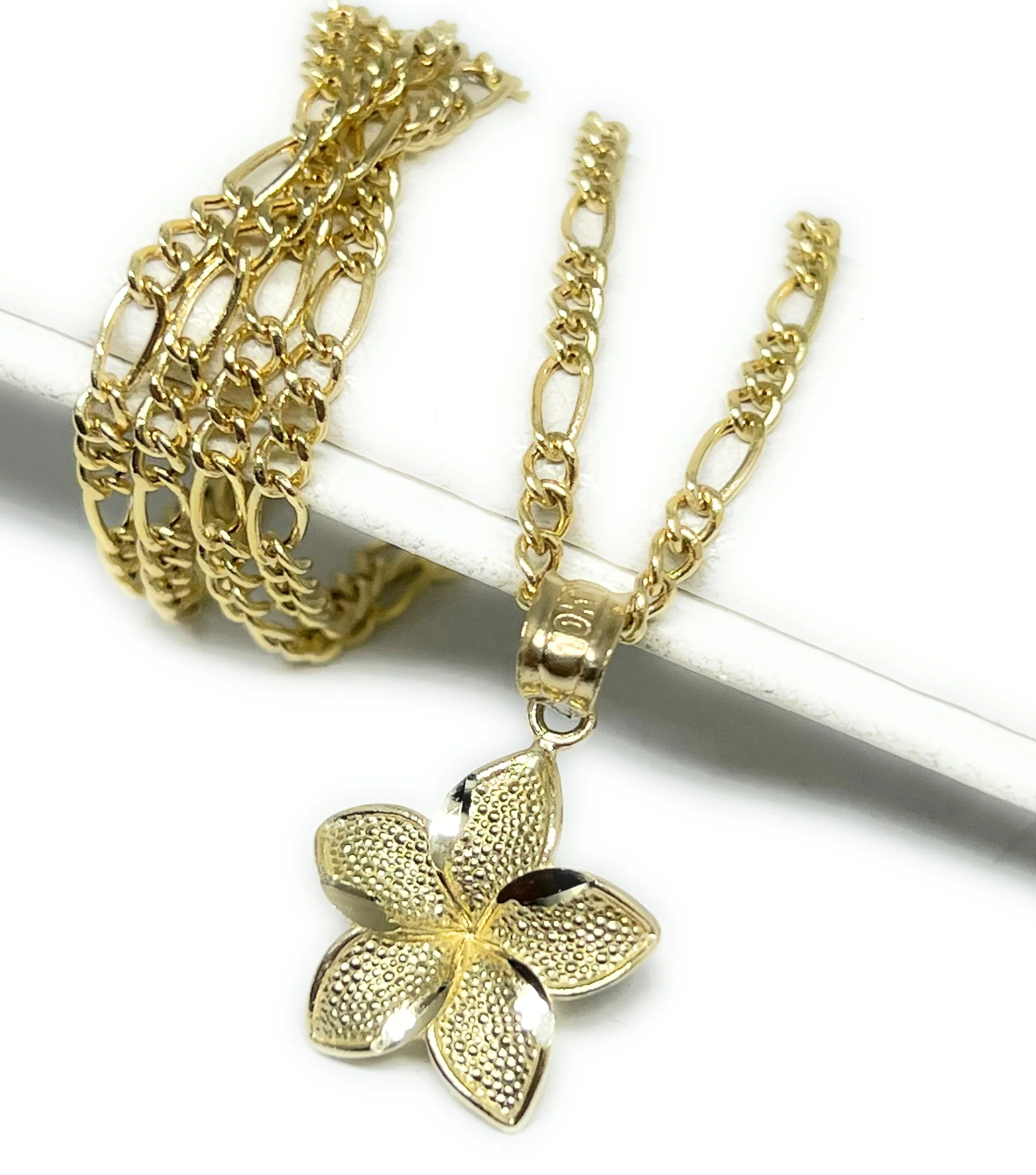10k Solid Gold Yellow Plumeria Flower Pendant Necklace - Image 5