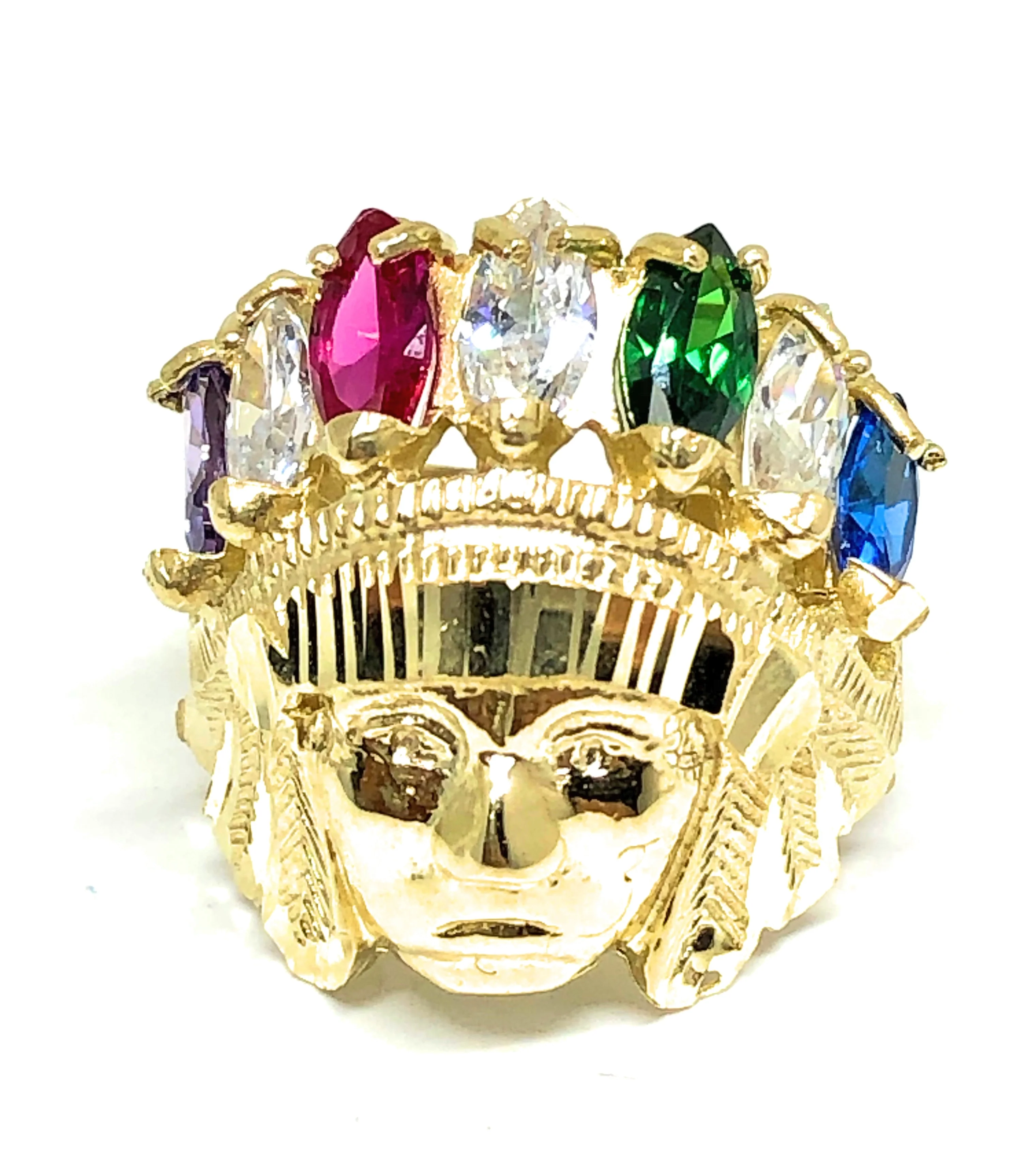 10k Solid Gold Yellow Indian Chief Indio Ring Gemstones (9.2g)