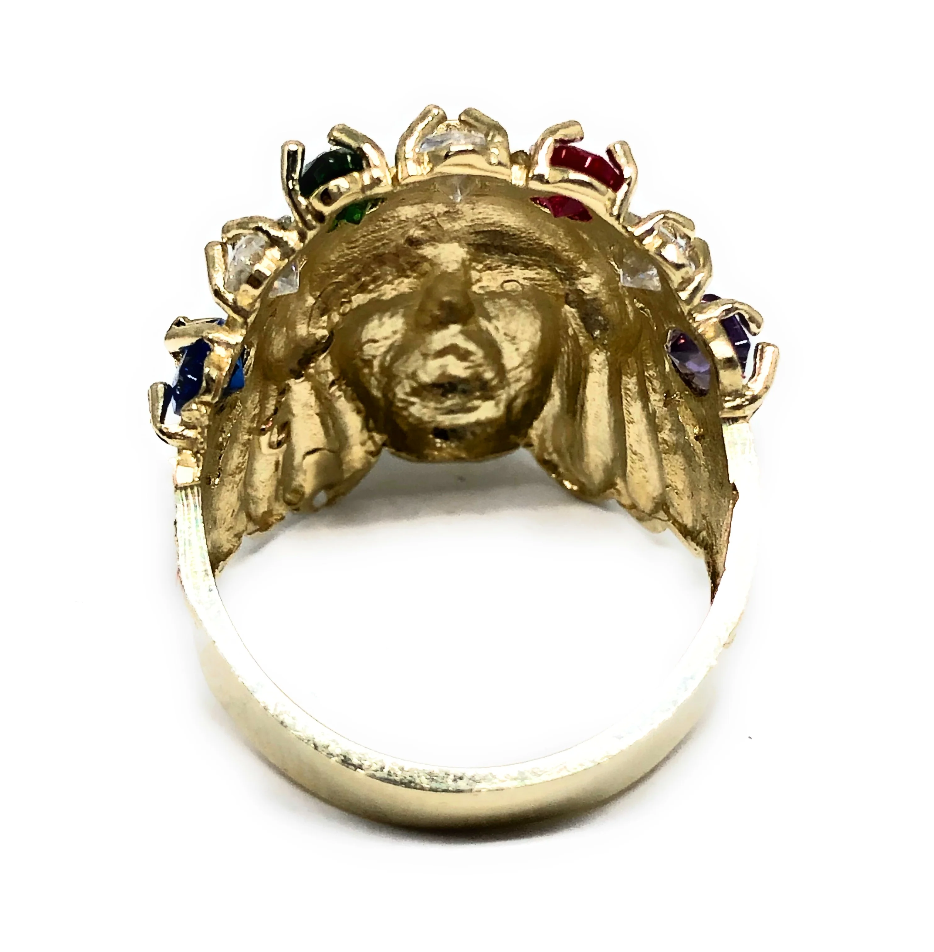 10k Solid Gold Yellow Indian Chief Indio Ring Gemstones (9.2g) - Image 3
