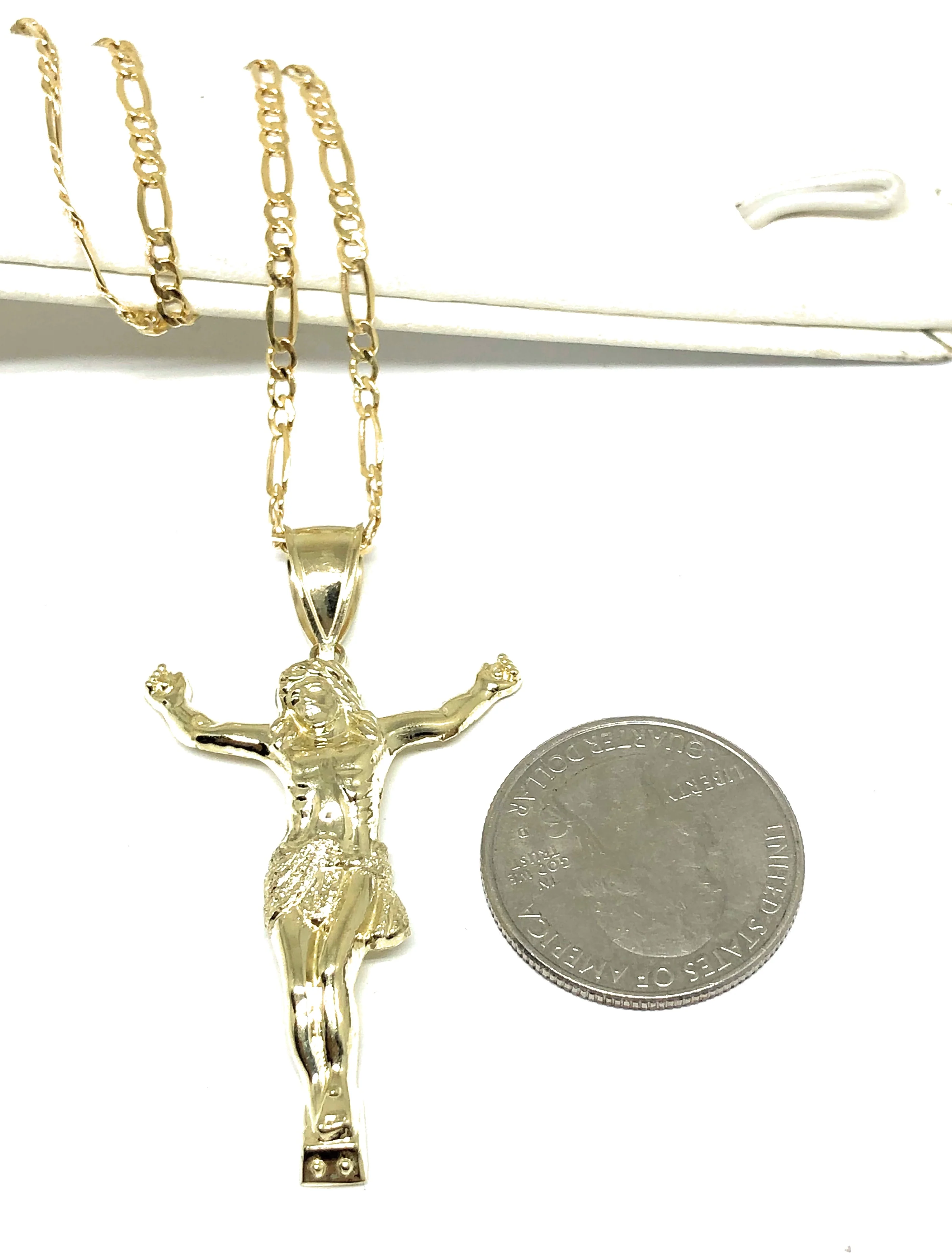 10k Solid Gold Yellow Jesus Body Crucifix Pendant Necklace - Image 2