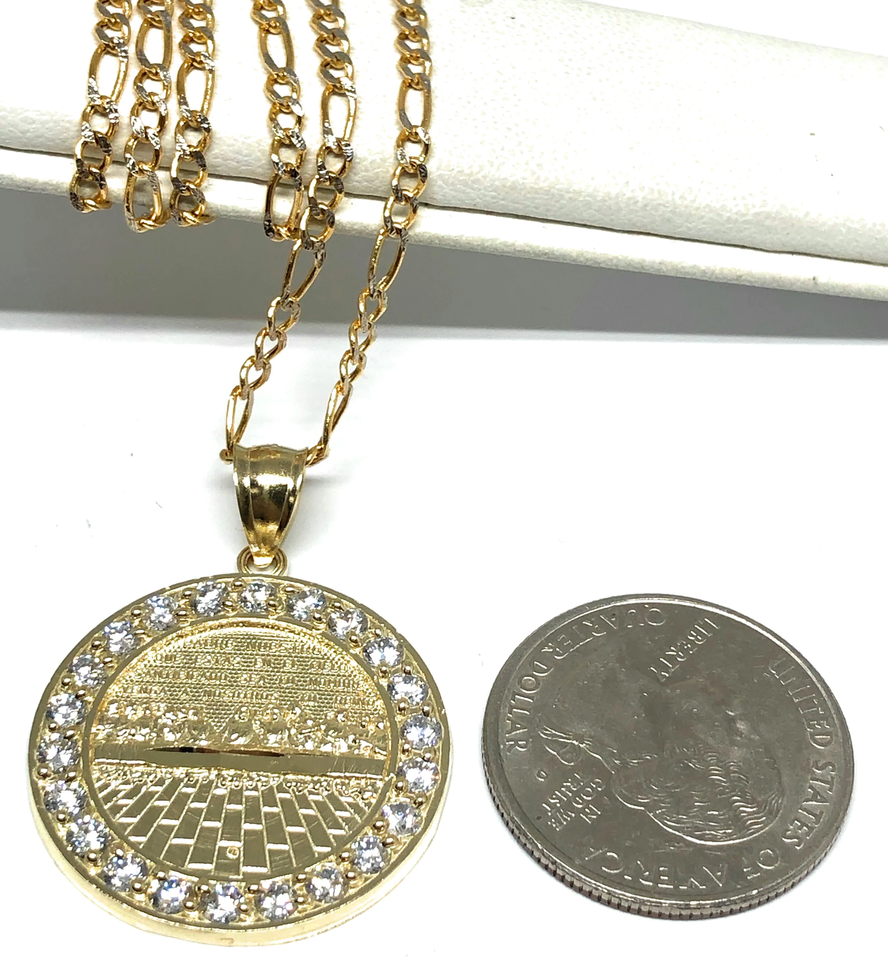 10k Solid Gold Yellow Jesus Last Supper CZ Pendant Necklace - Image 2