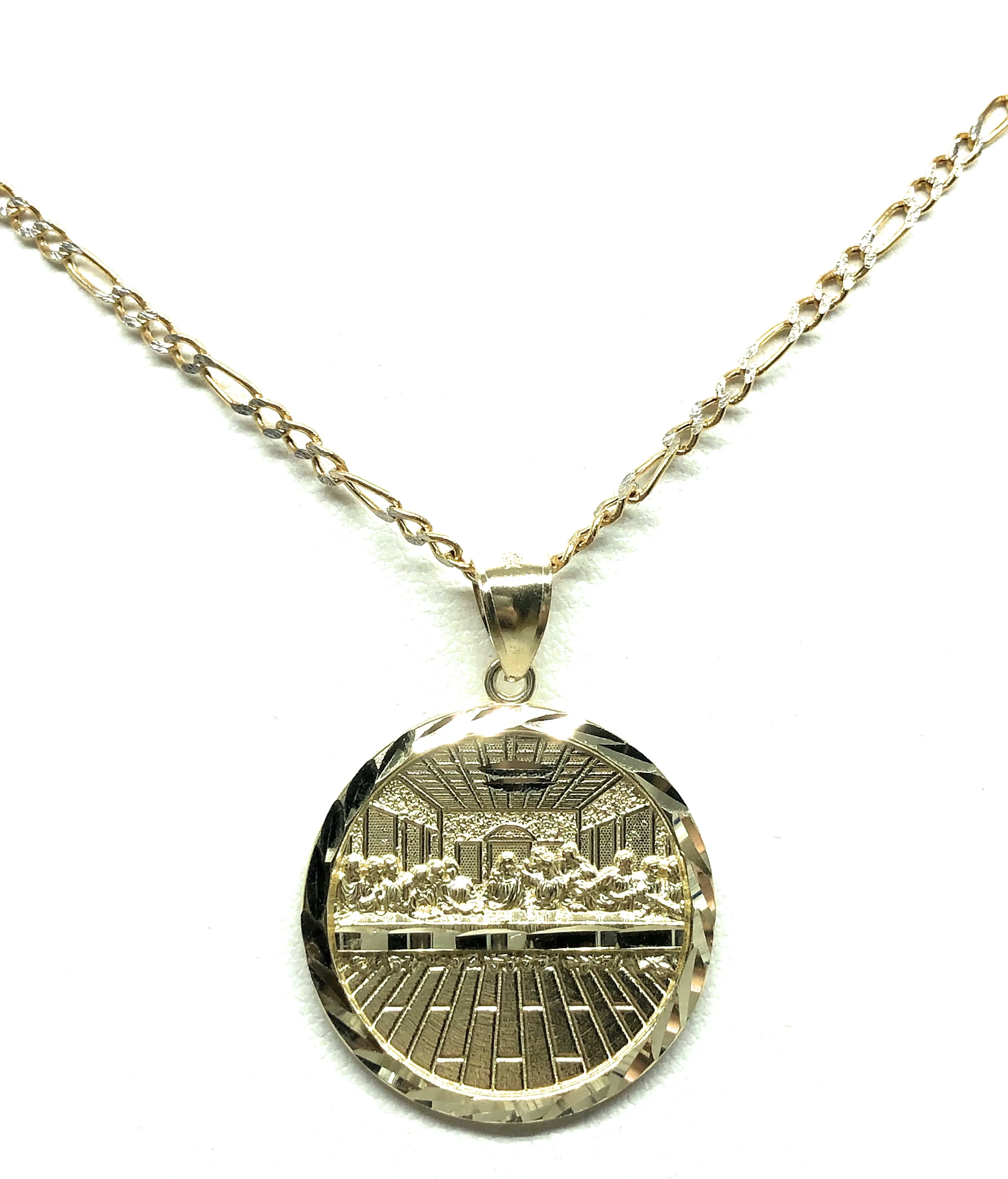 10k Solid Gold Yellow Jesus Last Supper Round Pendant Necklace - Image 4