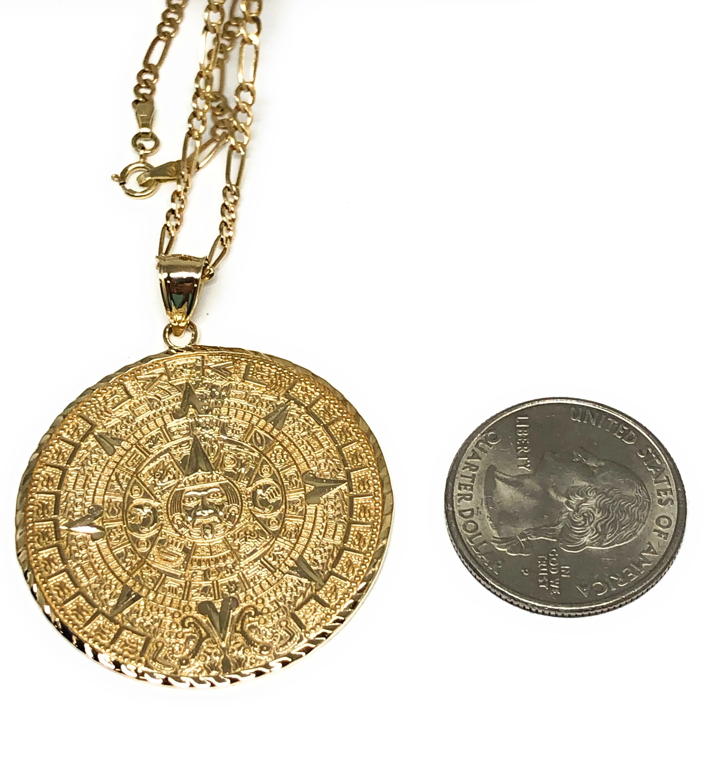 10k Solid Gold Yellow Mexican Aztec Calendar Pendant Necklace (11g) (FC) - Image 2