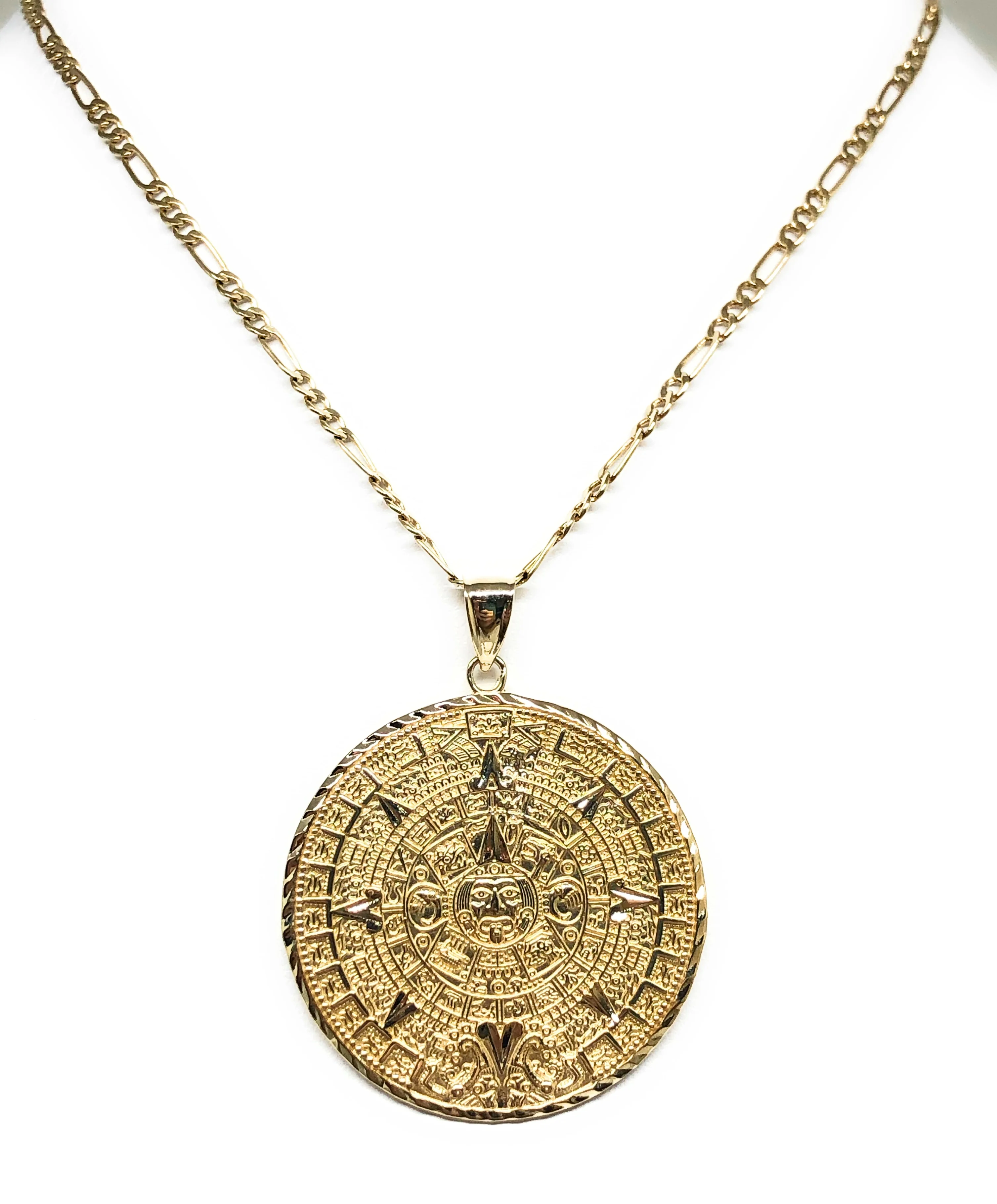 10k Solid Gold Yellow Mexican Aztec Calendar Pendant Necklace (11g) (FC) - Image 5