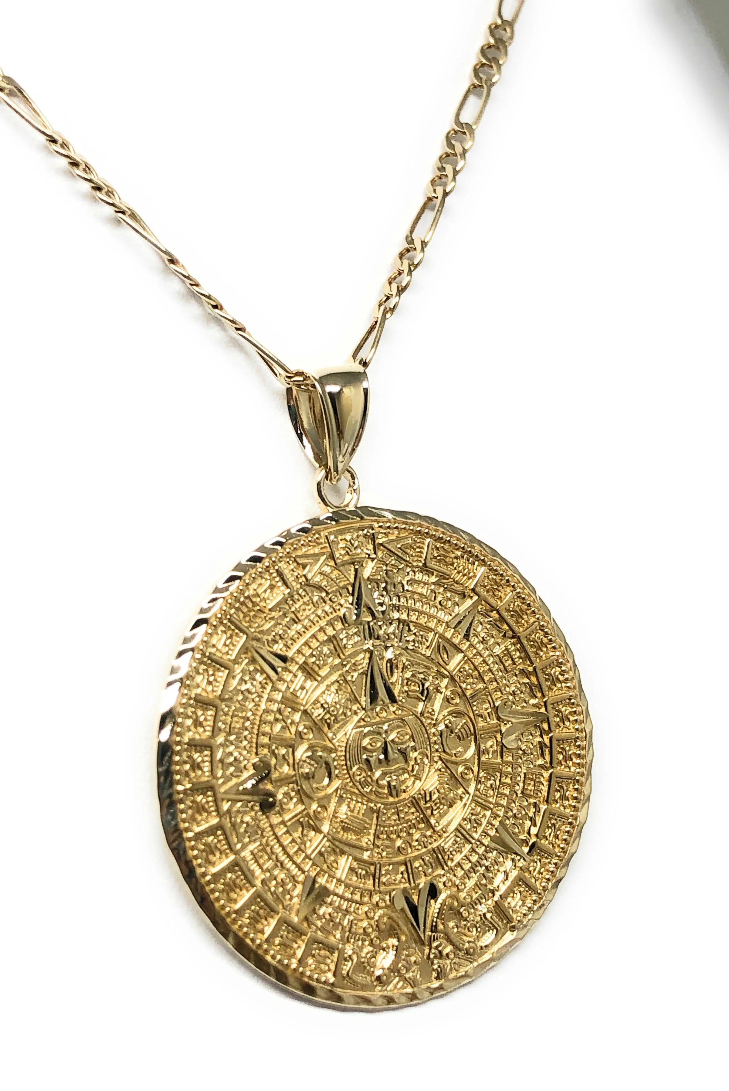 10k Solid Gold Yellow Mexican Aztec Calendar Pendant Necklace (11g) (FC) - Image 6