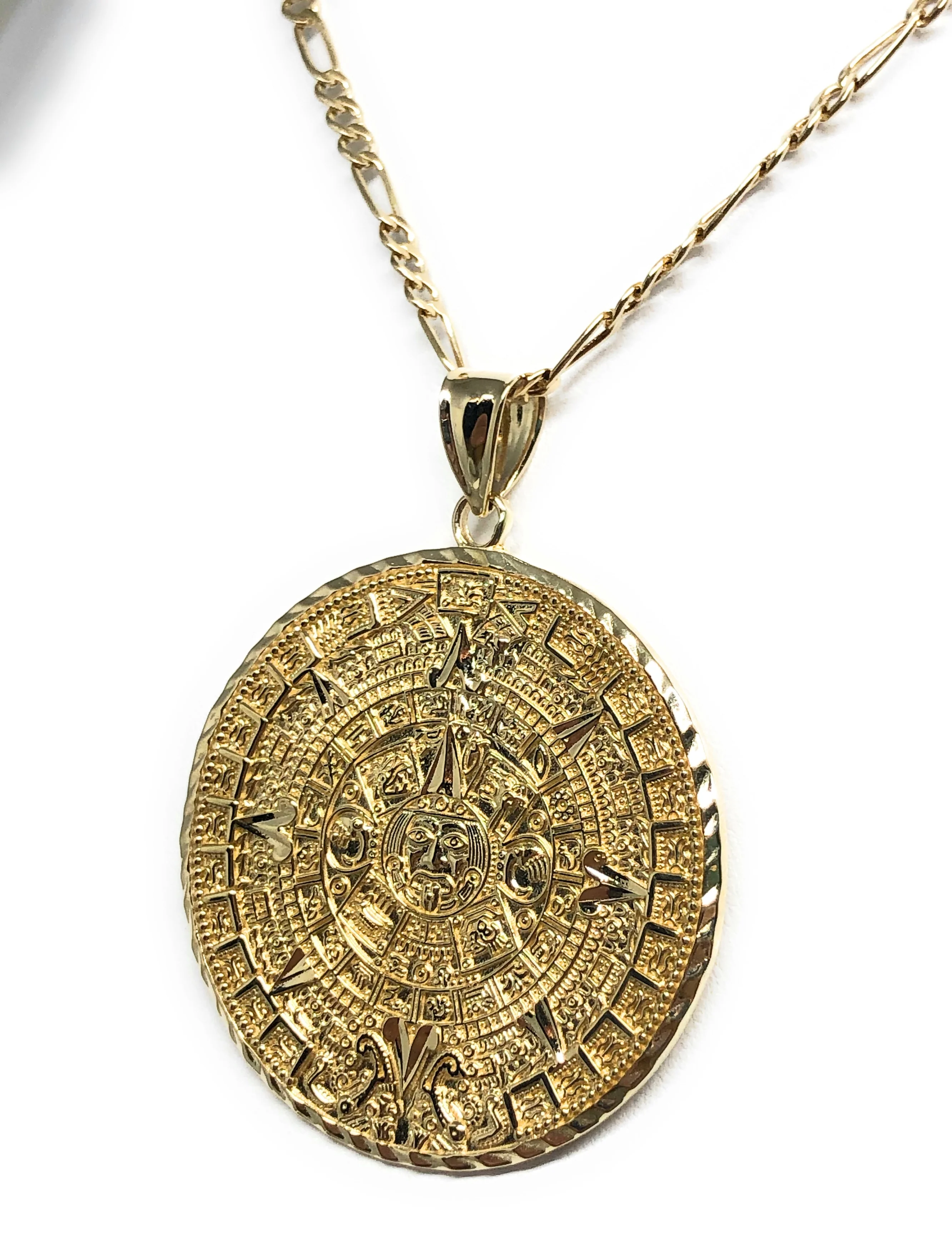 10k Solid Gold Yellow Mexican Aztec Calendar Pendant Necklace (11g) (FC) - Image 7