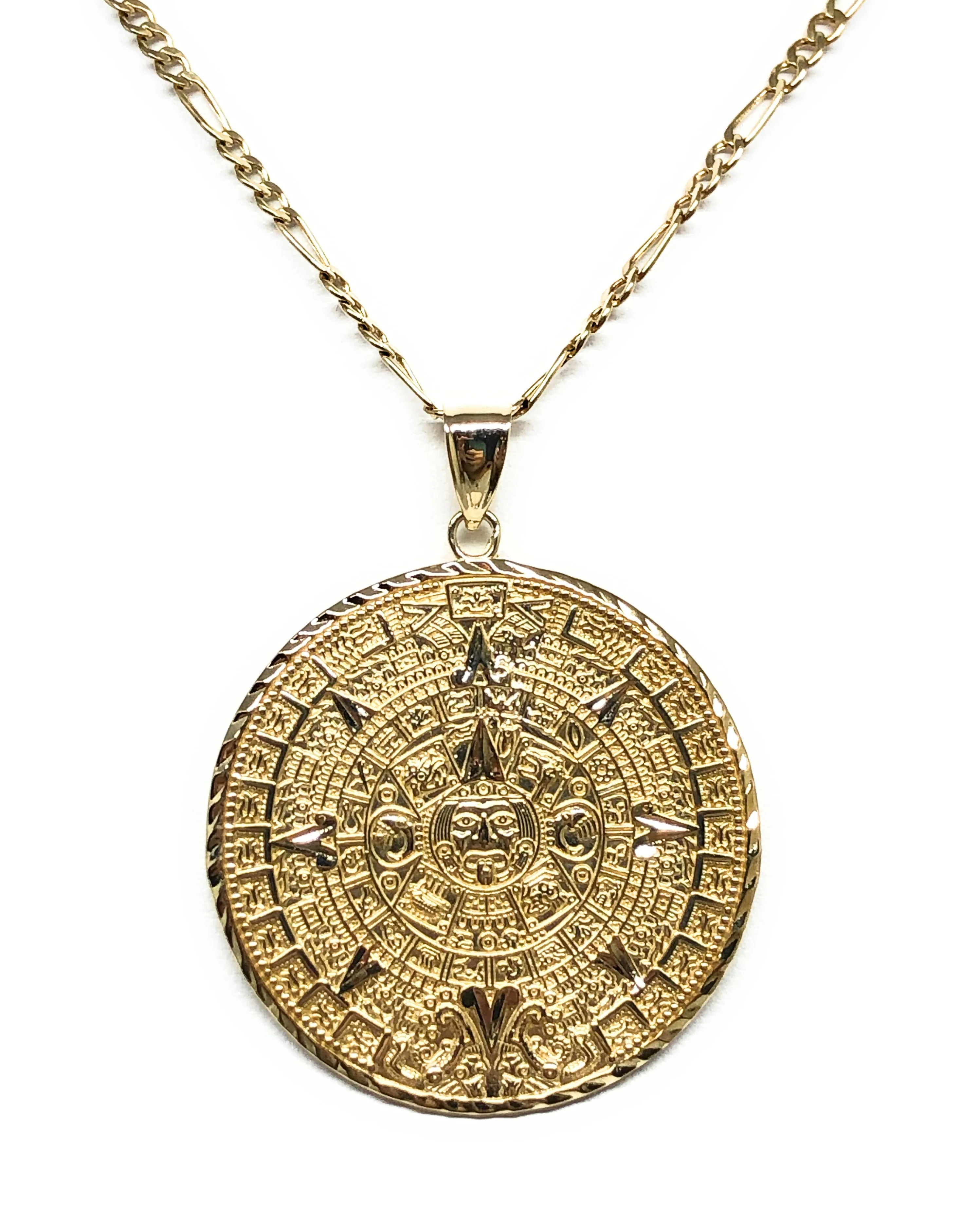 10k Solid Gold Yellow Mexican Aztec Calendar Pendant Necklace (11g) (FC) - Image 8