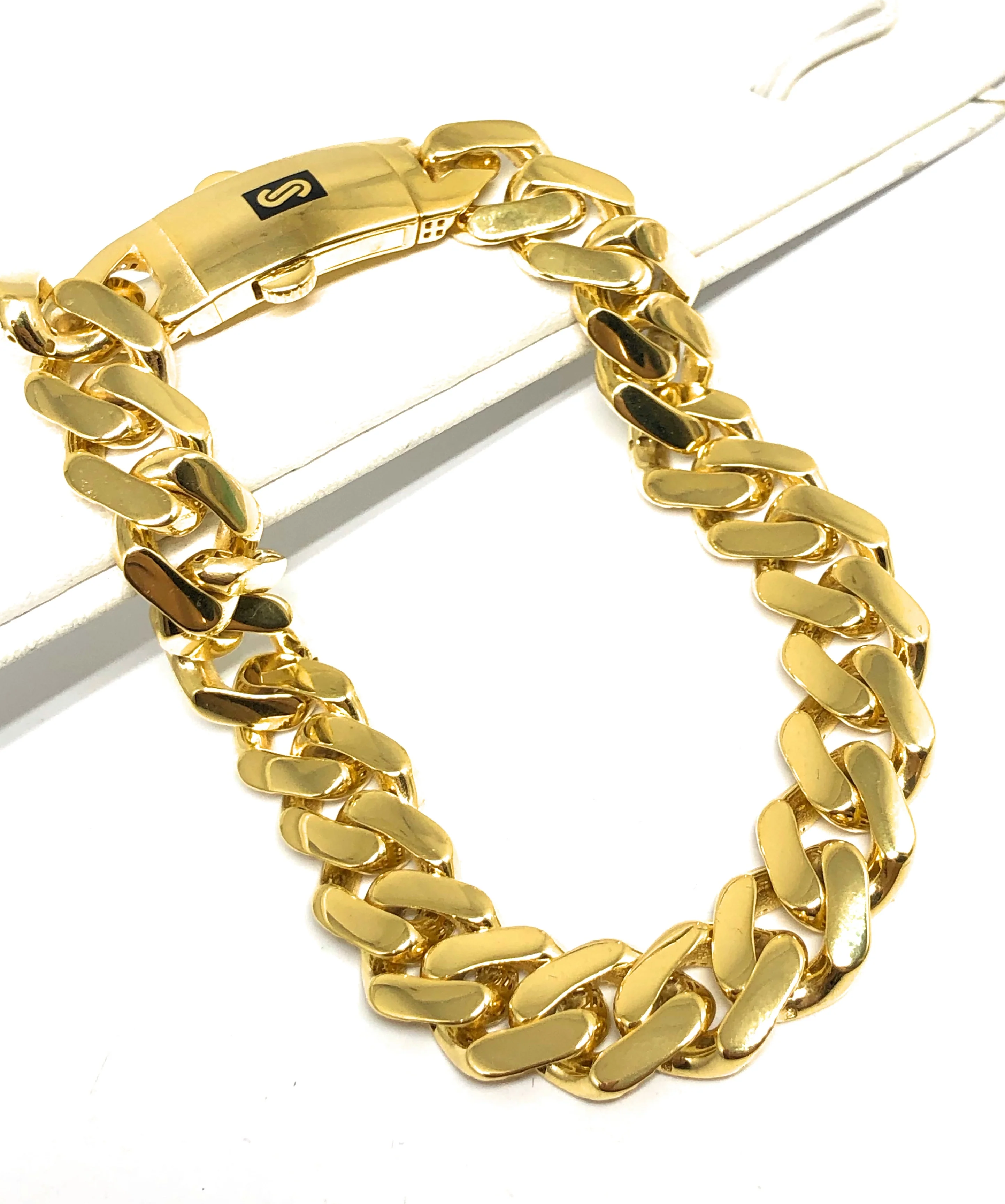 10k Solid Gold Yellow Monaco Miami Cuban Link Brracelet 8-8.5 inch 11.3mm Width (SEMI-HOLLOW STYLE) - Image 3