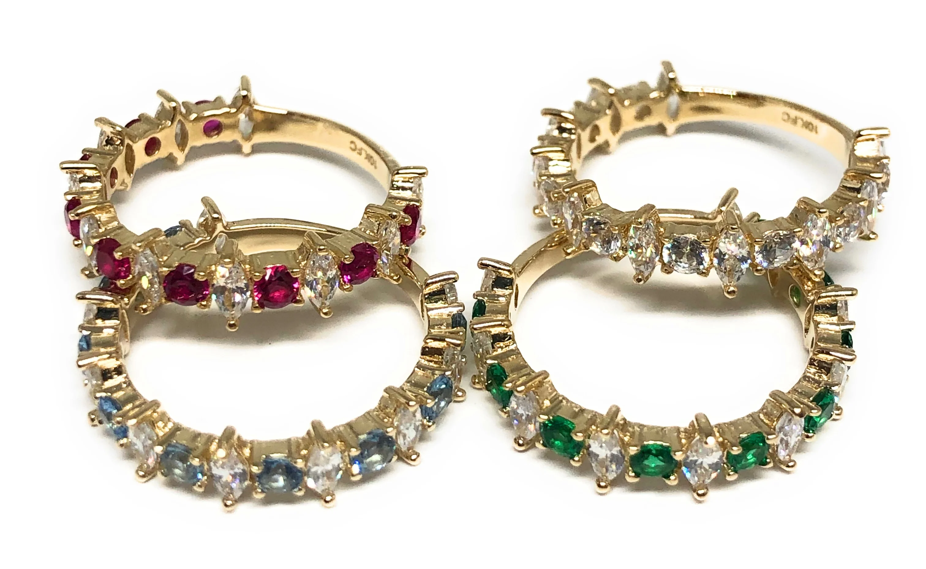 10k Solid Gold Yellow Multi-Color CZ Ring (RED, BLUE, GREEN, WHITE) (FC 112)