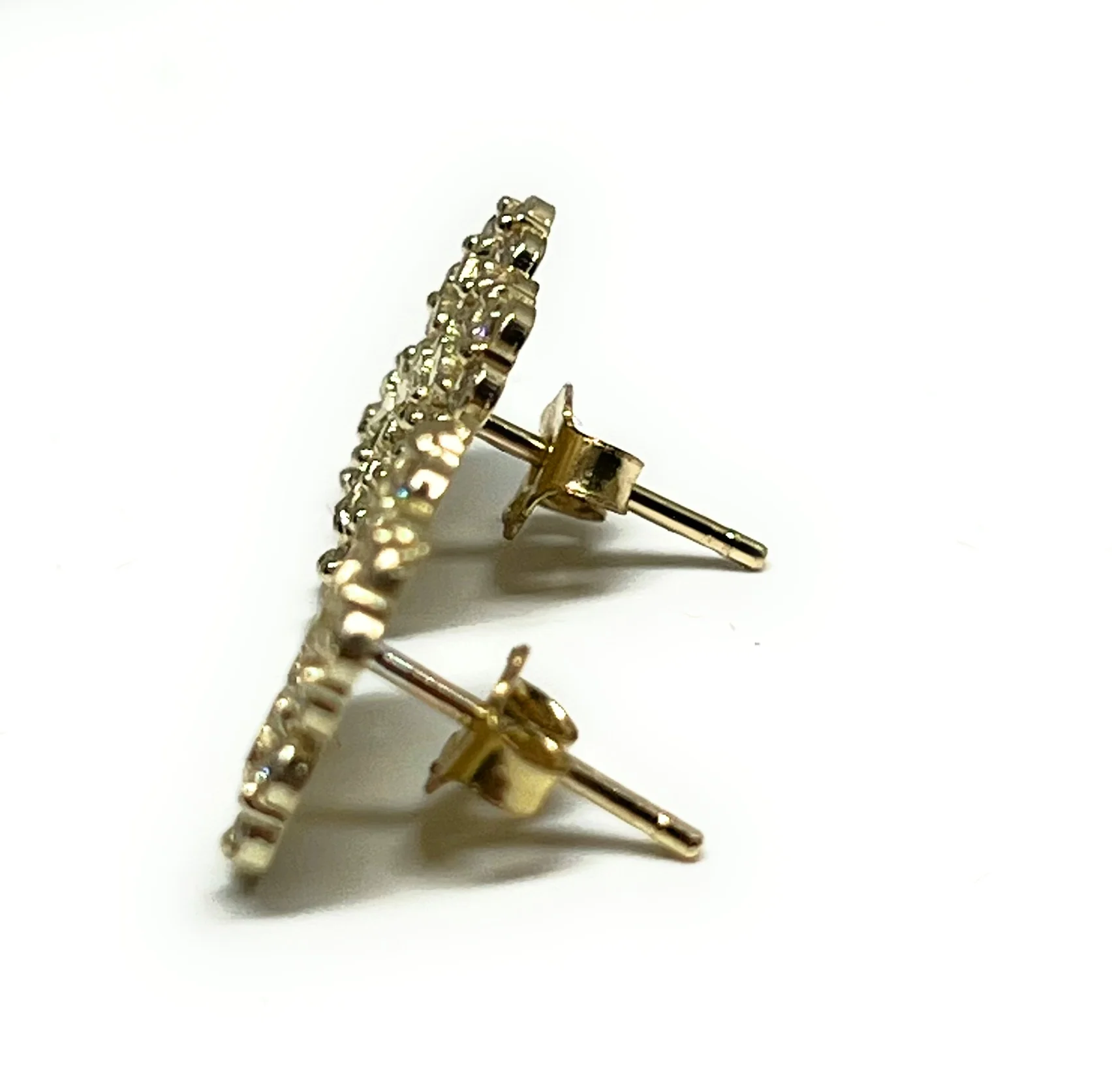 10k Solid Gold Yellow Nugget FLOWER CLOVER CZ Stud Earrings 12mm - Image 4