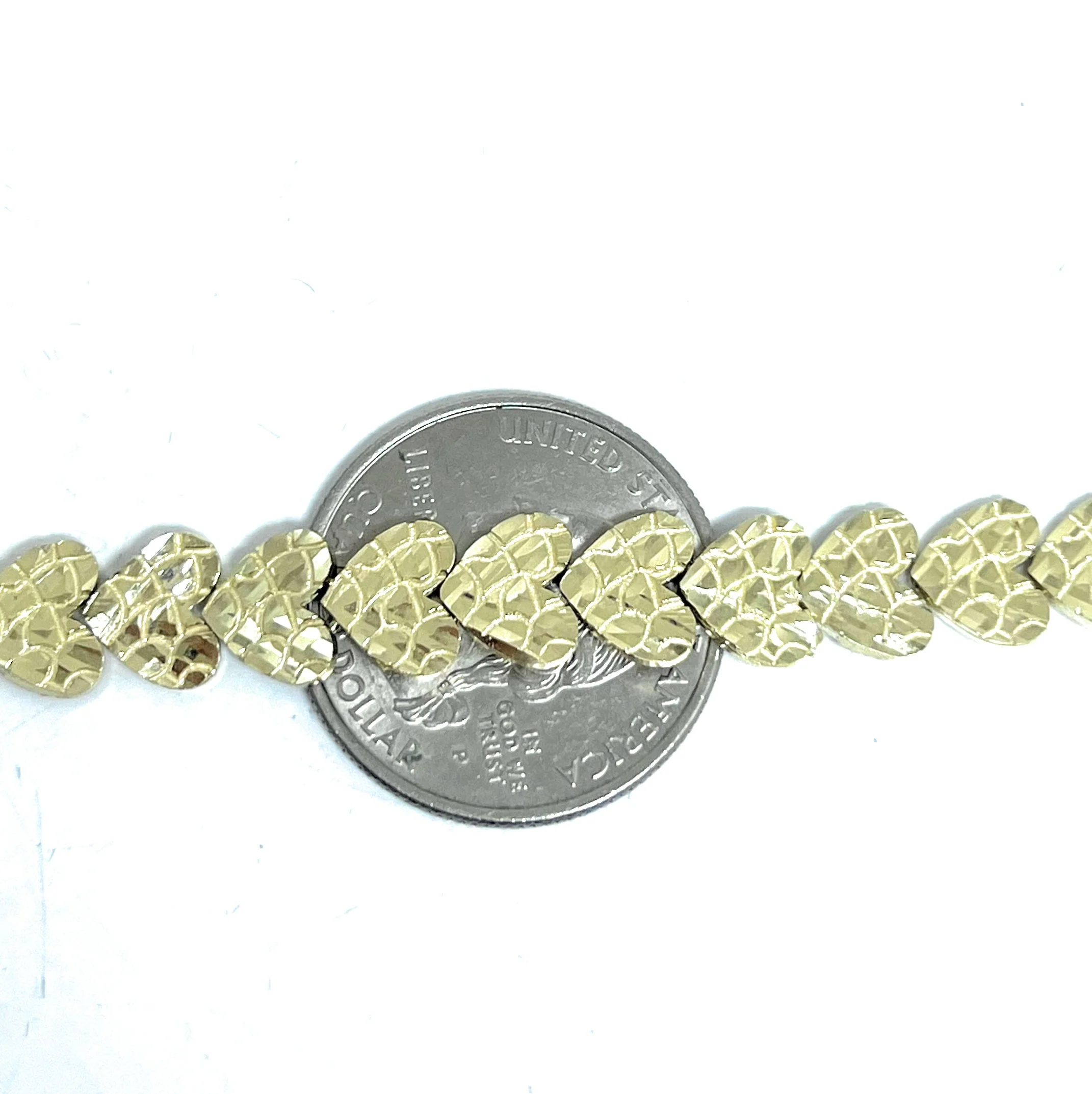 10k Solid Gold Yellow NUGGET HEARTS 7.25-7.75 INCH 8.5MM BRRACELET - Image 3