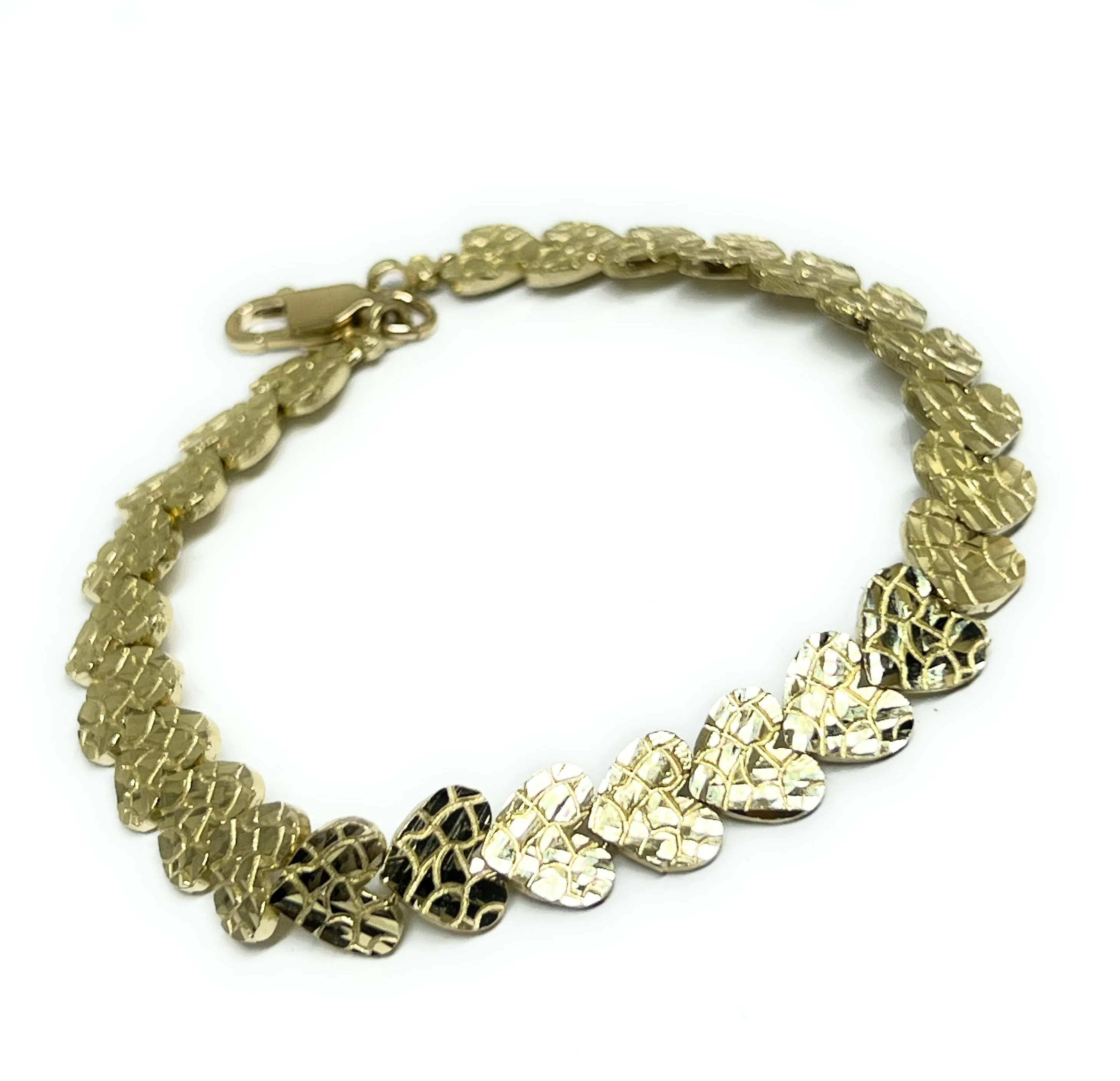 10k Solid Gold Yellow NUGGET HEARTS 7.25-7.75 INCH 8.5MM BRRACELET - Image 5