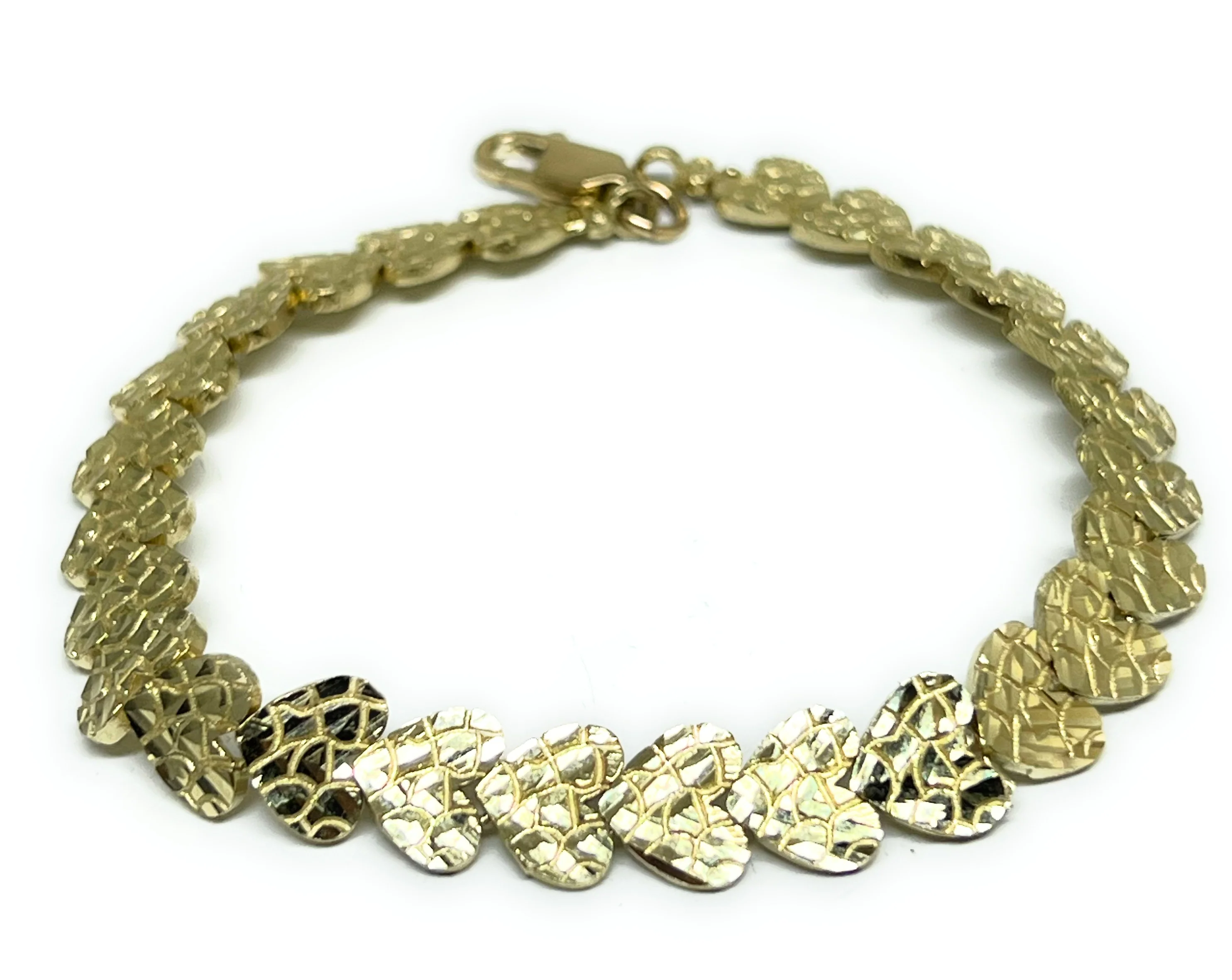 10k Solid Gold Yellow NUGGET HEARTS 7.25-7.75 INCH 8.5MM BRRACELET - Image 6