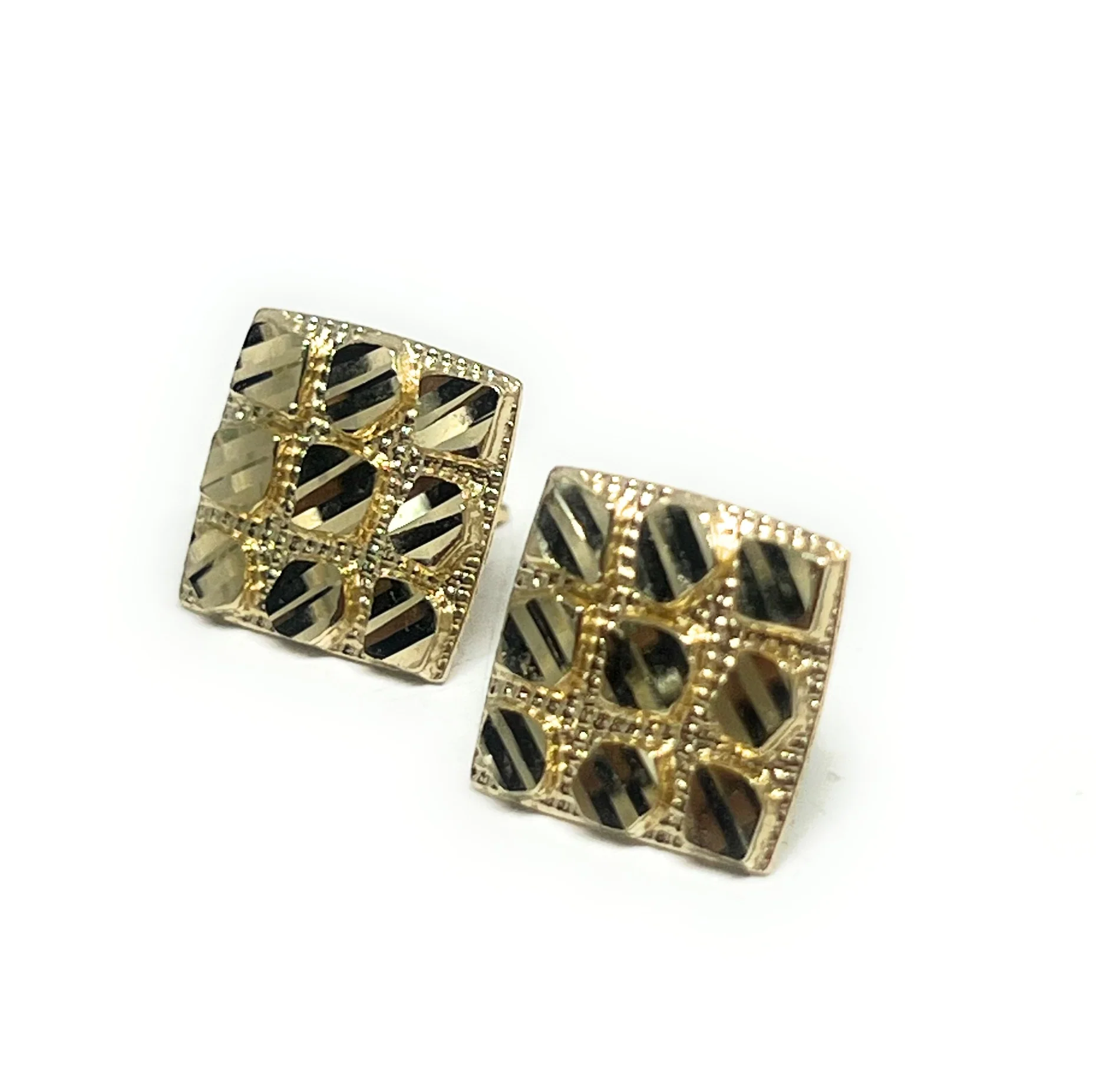 10k Solid Gold Yellow Nugget SQUARE Stud Earrings 12.5mm - Image 3