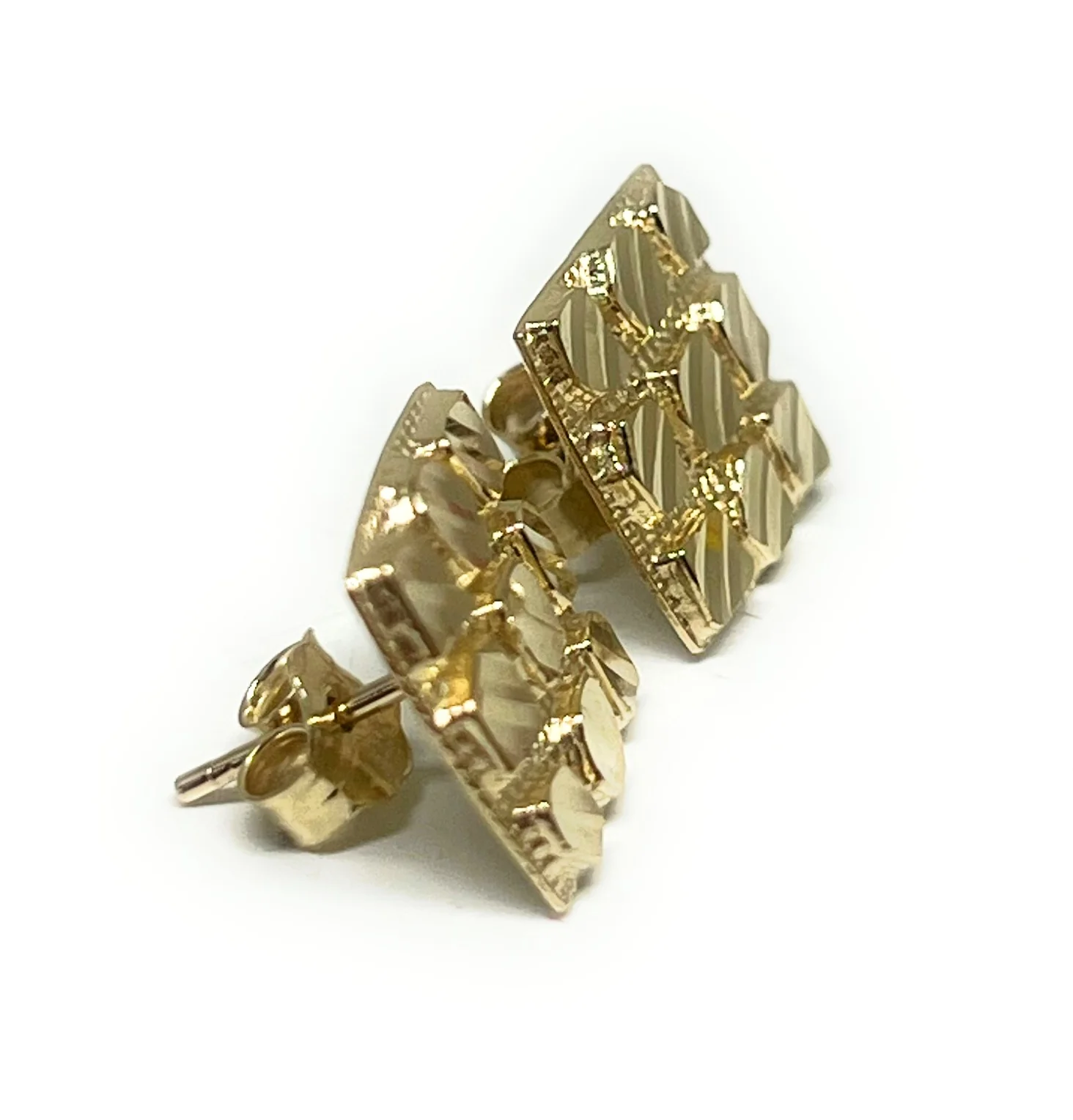 10k Solid Gold Yellow Nugget SQUARE Stud Earrings 12.5mm - Image 5