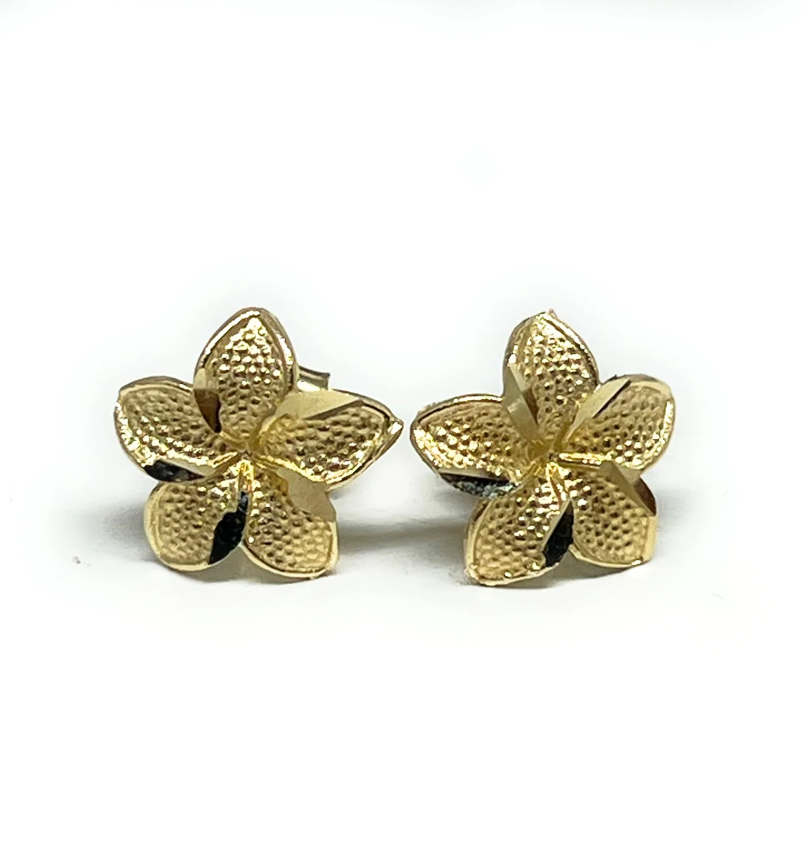 10k Solid Gold Yellow Plumeria Flower Small Earrings (SM, MED)