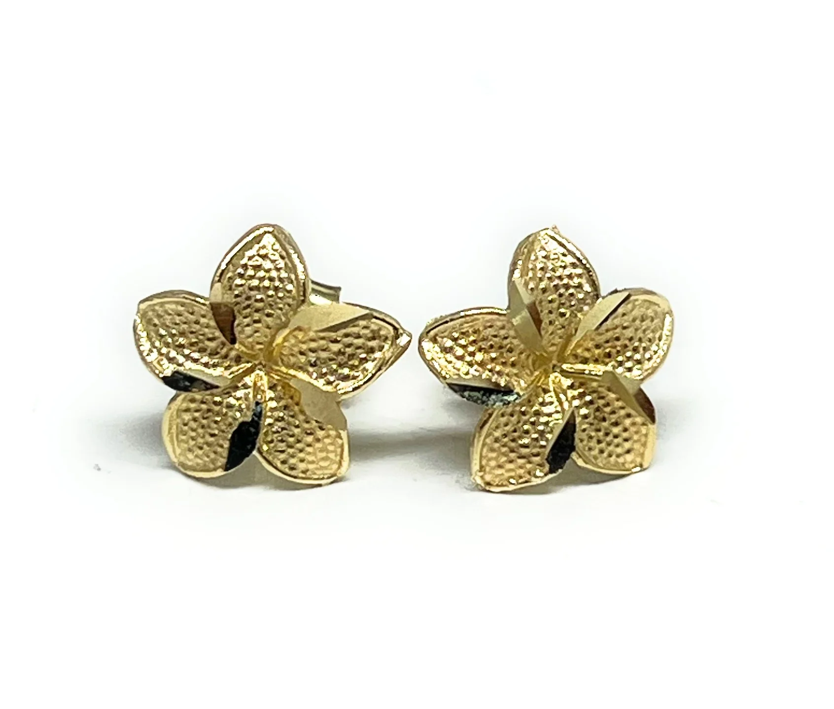10k Solid Gold Yellow Plumeria Flower Small Earrings (SM, MED) - Image 3